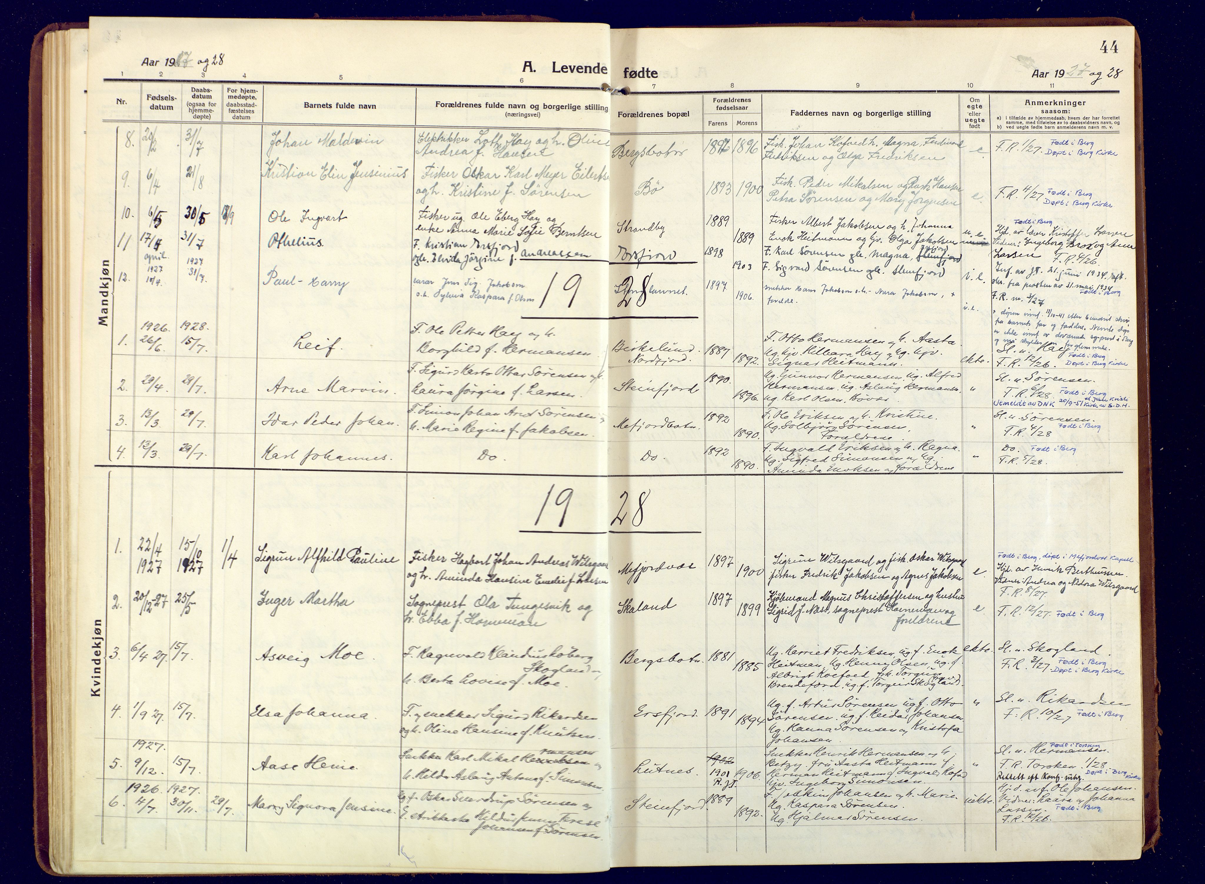 Berg sokneprestkontor, SATØ/S-1318/G/Ga/Gaa: Parish register (official) no. 9, 1916-1928, p. 44