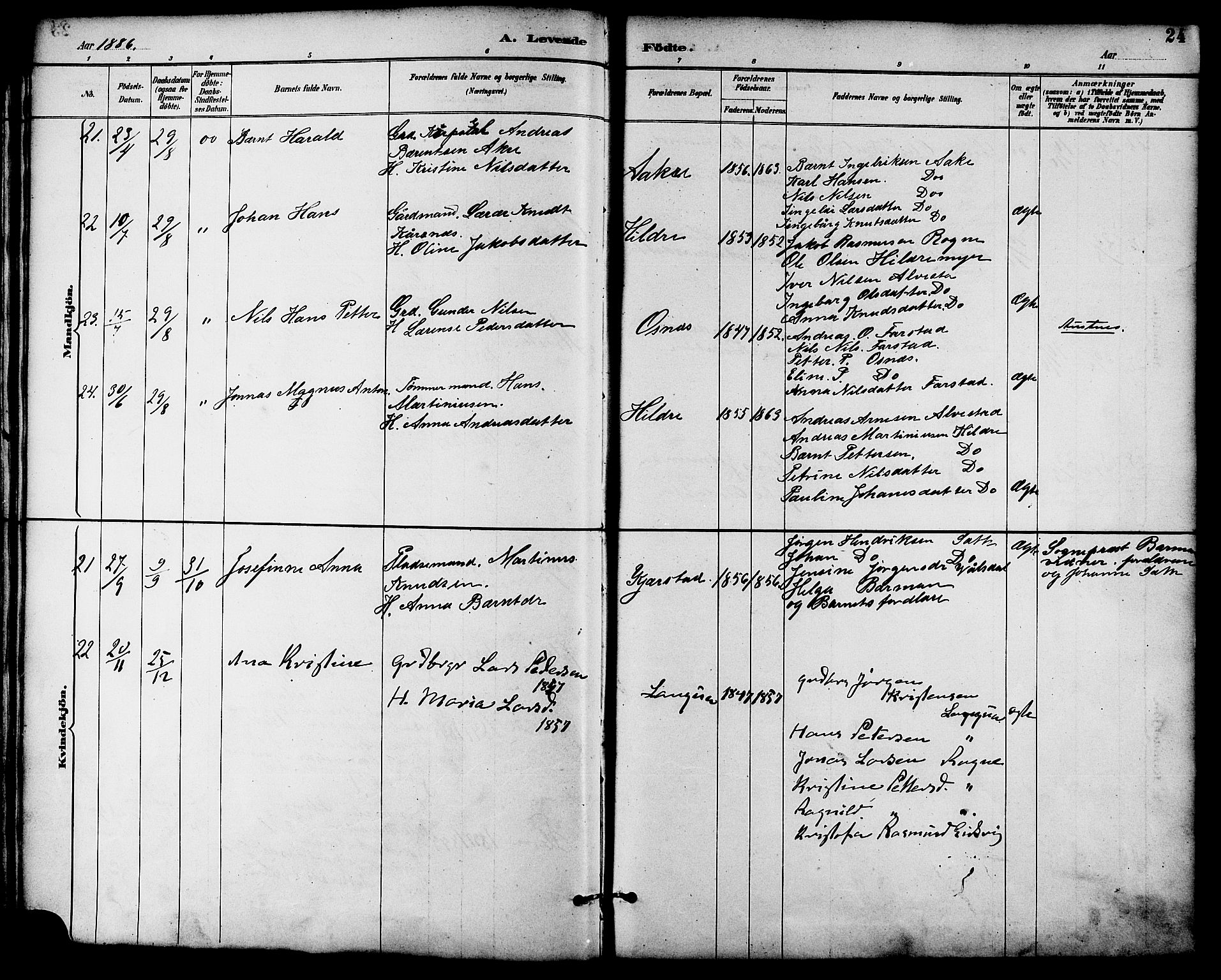 Ministerialprotokoller, klokkerbøker og fødselsregistre - Møre og Romsdal, SAT/A-1454/536/L0501: Parish register (official) no. 536A10, 1884-1896, p. 24