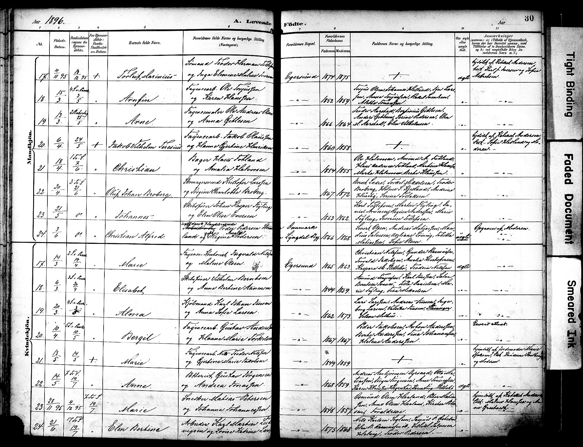 Eigersund sokneprestkontor, AV/SAST-A-101807/S08/L0019: Parish register (official) no. A 18, 1892-1905, p. 30
