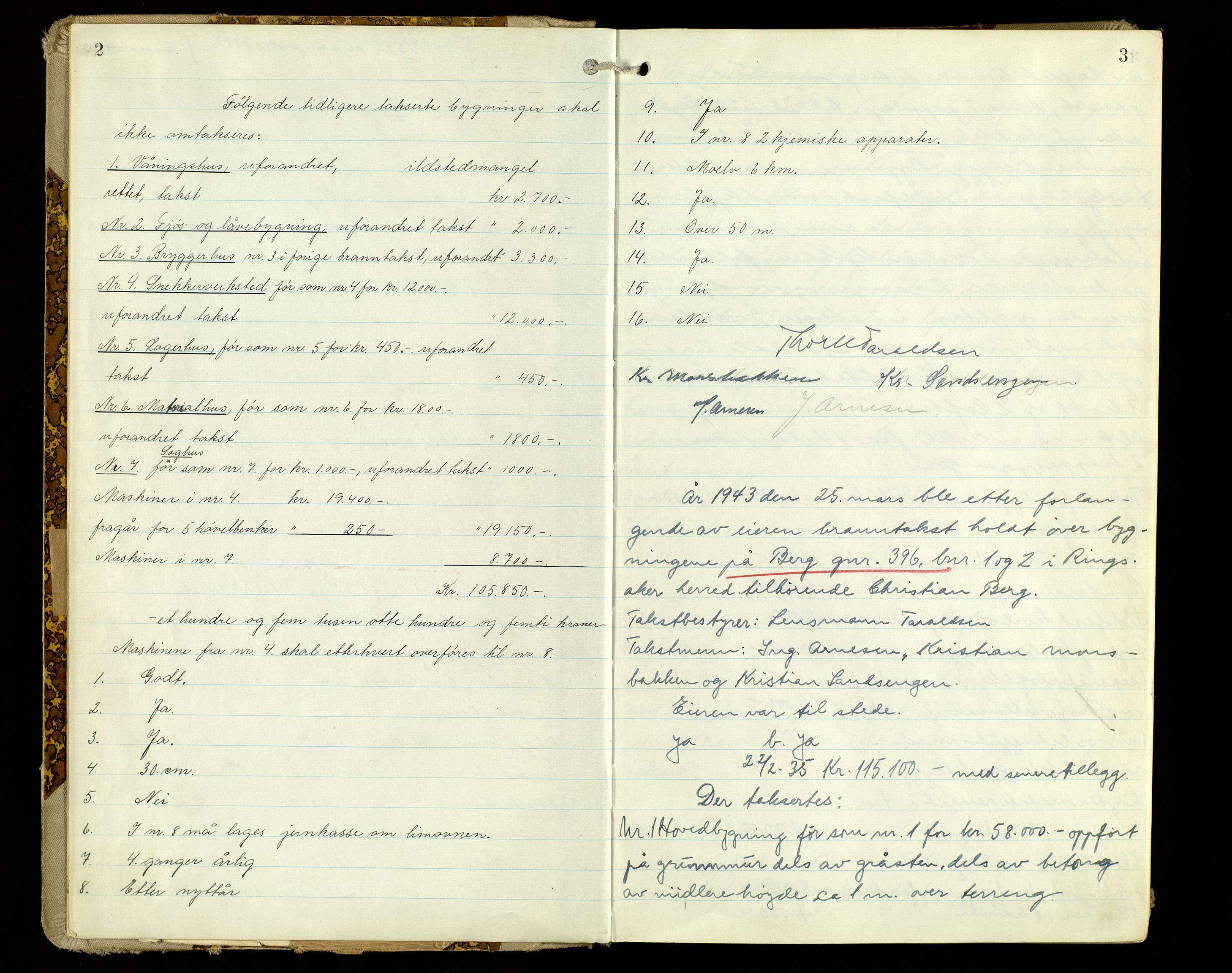 Norges Brannkasse, Ringsaker, AV/SAH-NBRANR-003/F/L0006: Branntakstprotokoll, 1943-1953, p. 2-3