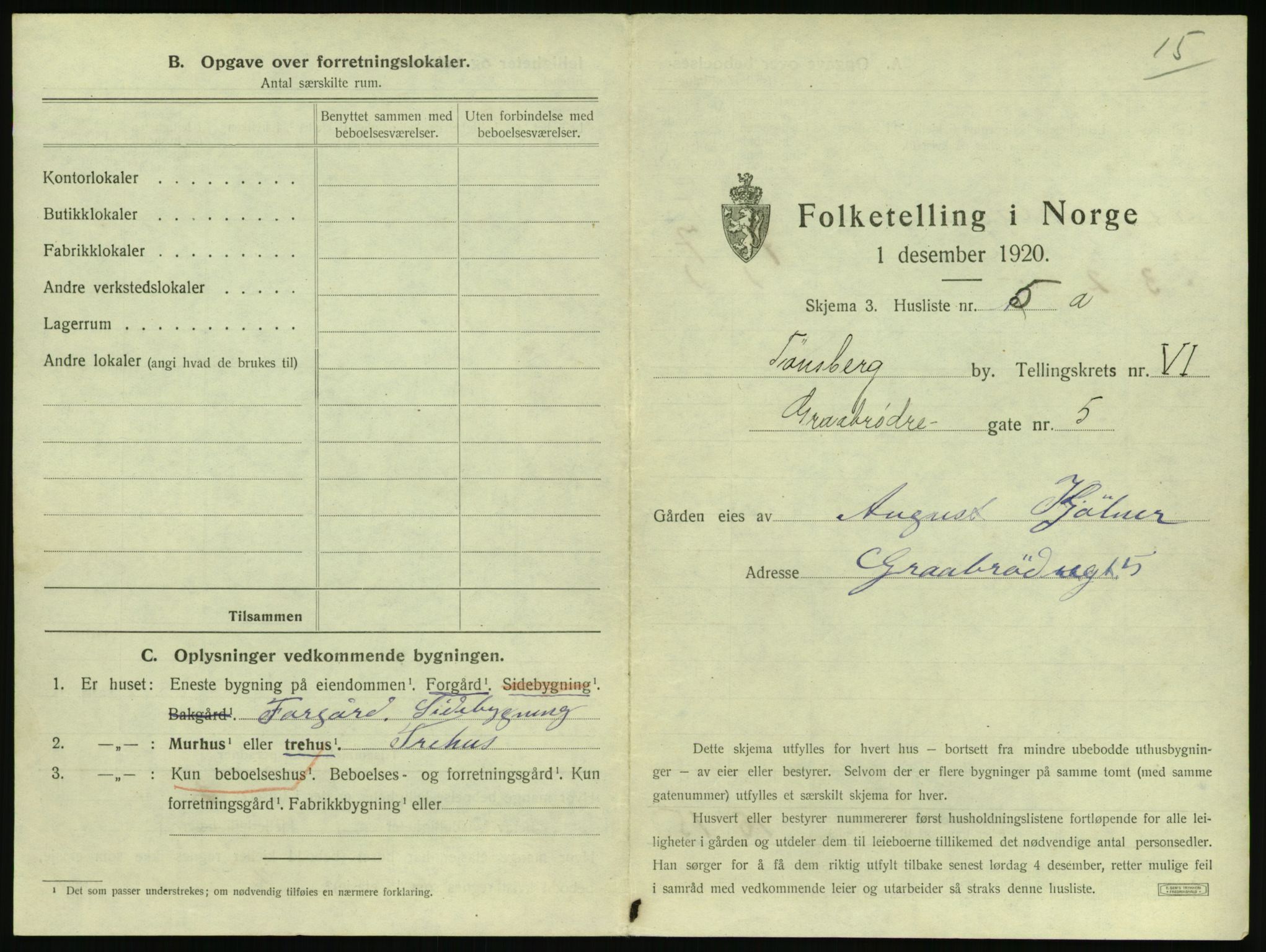 SAKO, 1920 census for Tønsberg, 1920, p. 607