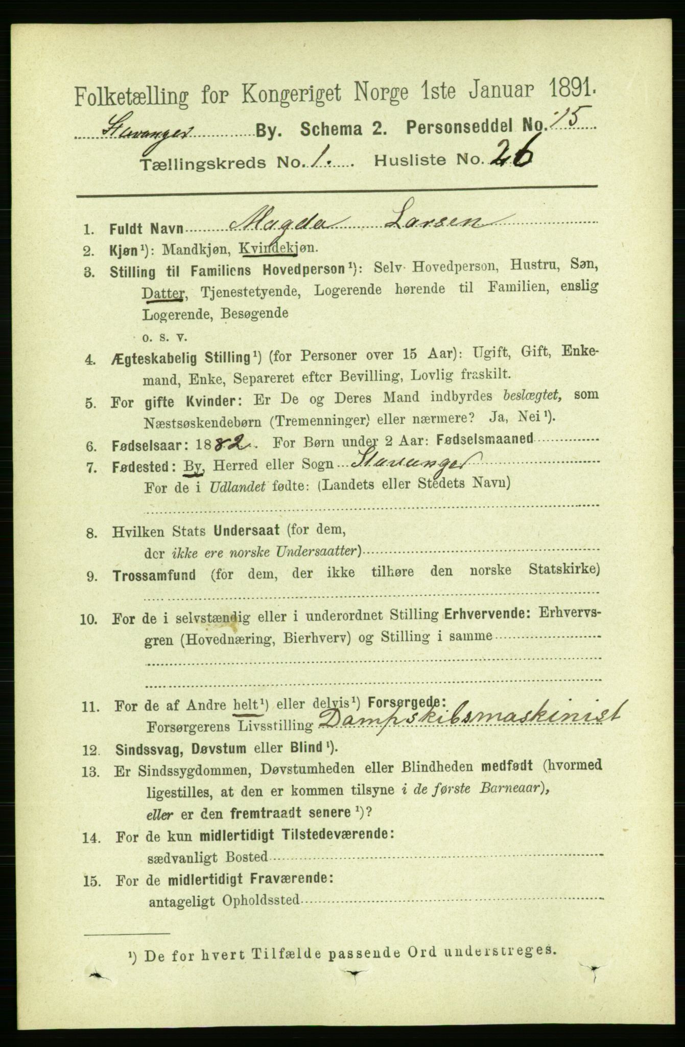 RA, 1891 census for 1103 Stavanger, 1891, p. 5351