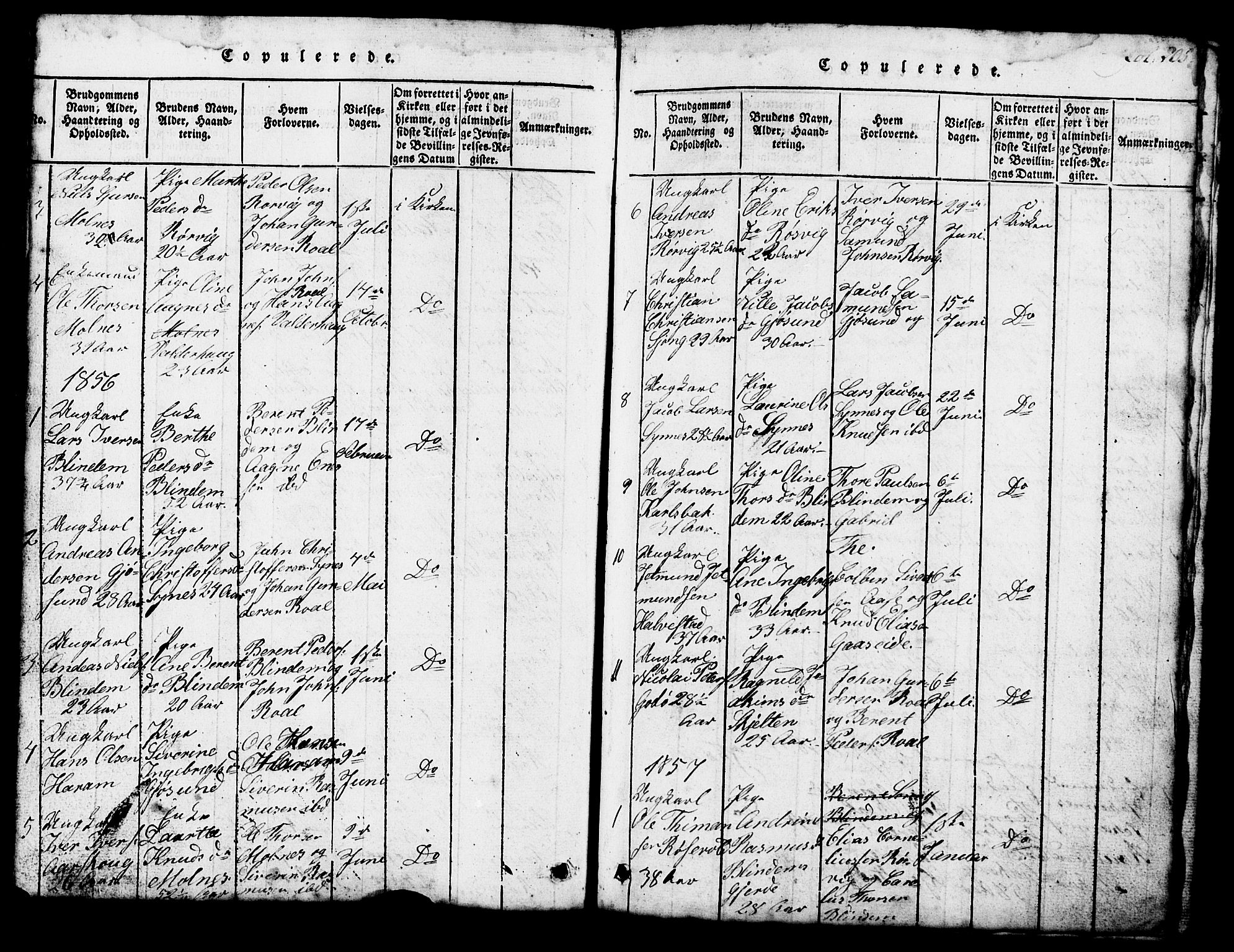 Ministerialprotokoller, klokkerbøker og fødselsregistre - Møre og Romsdal, SAT/A-1454/537/L0520: Parish register (copy) no. 537C01, 1819-1868, p. 205