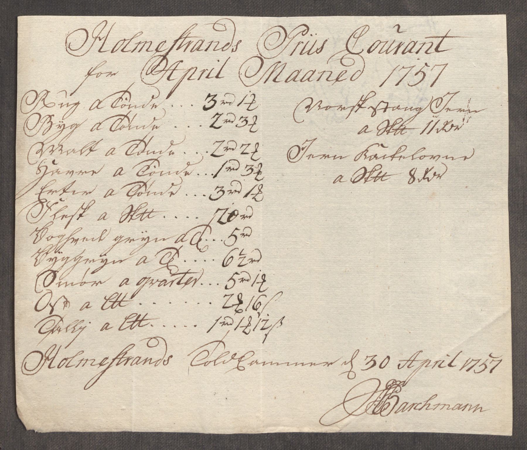 Rentekammeret inntil 1814, Realistisk ordnet avdeling, AV/RA-EA-4070/Oe/L0005: [Ø1]: Priskuranter, 1753-1757, p. 765