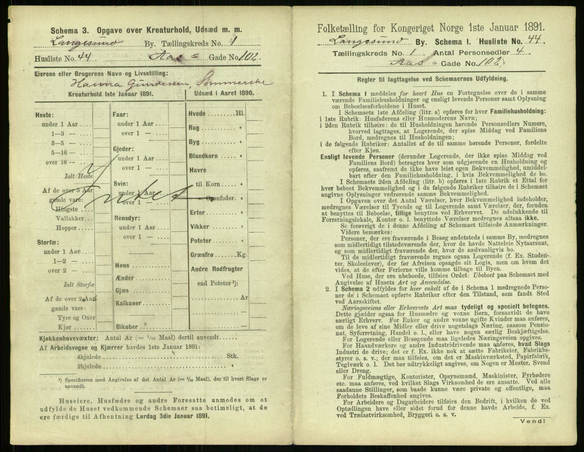 RA, 1891 census for 0802 Langesund, 1891, p. 108