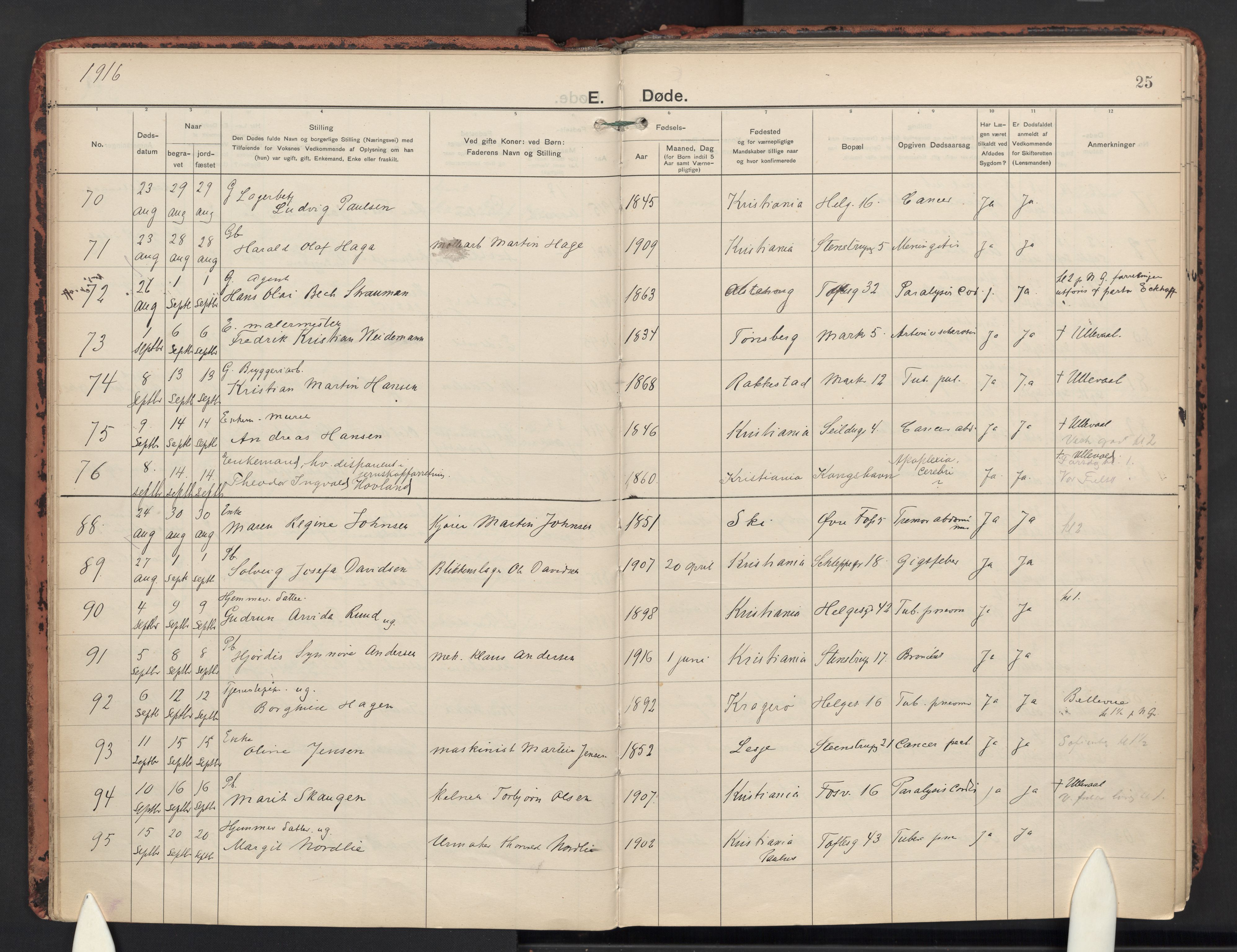 Paulus prestekontor Kirkebøker, AV/SAO-A-10871/F/Fa/L0023: Parish register (official) no. 23, 1915-1932, p. 25