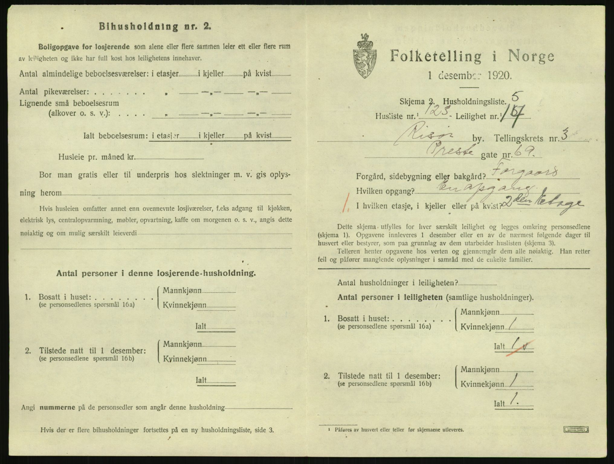 SAK, 1920 census for Risør, 1920, p. 2867