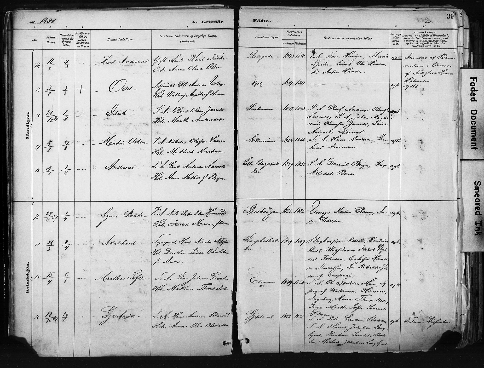 Kongsberg kirkebøker, AV/SAKO-A-22/F/Fb/L0002: Parish register (official) no. II 2, 1886-1896, p. 39