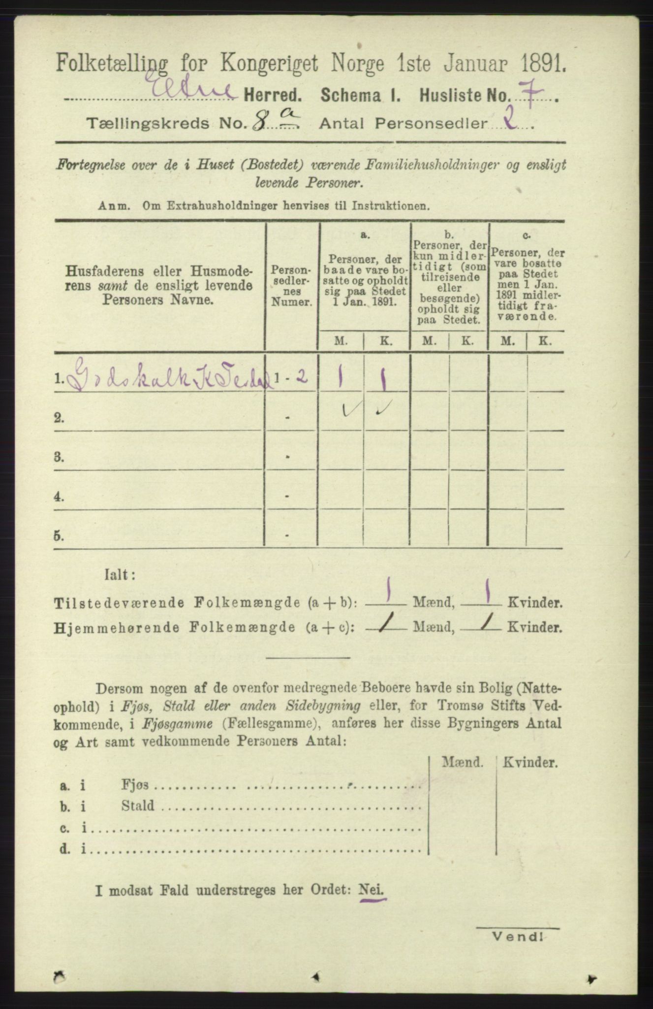 RA, 1891 census for 1211 Etne, 1891, p. 1529