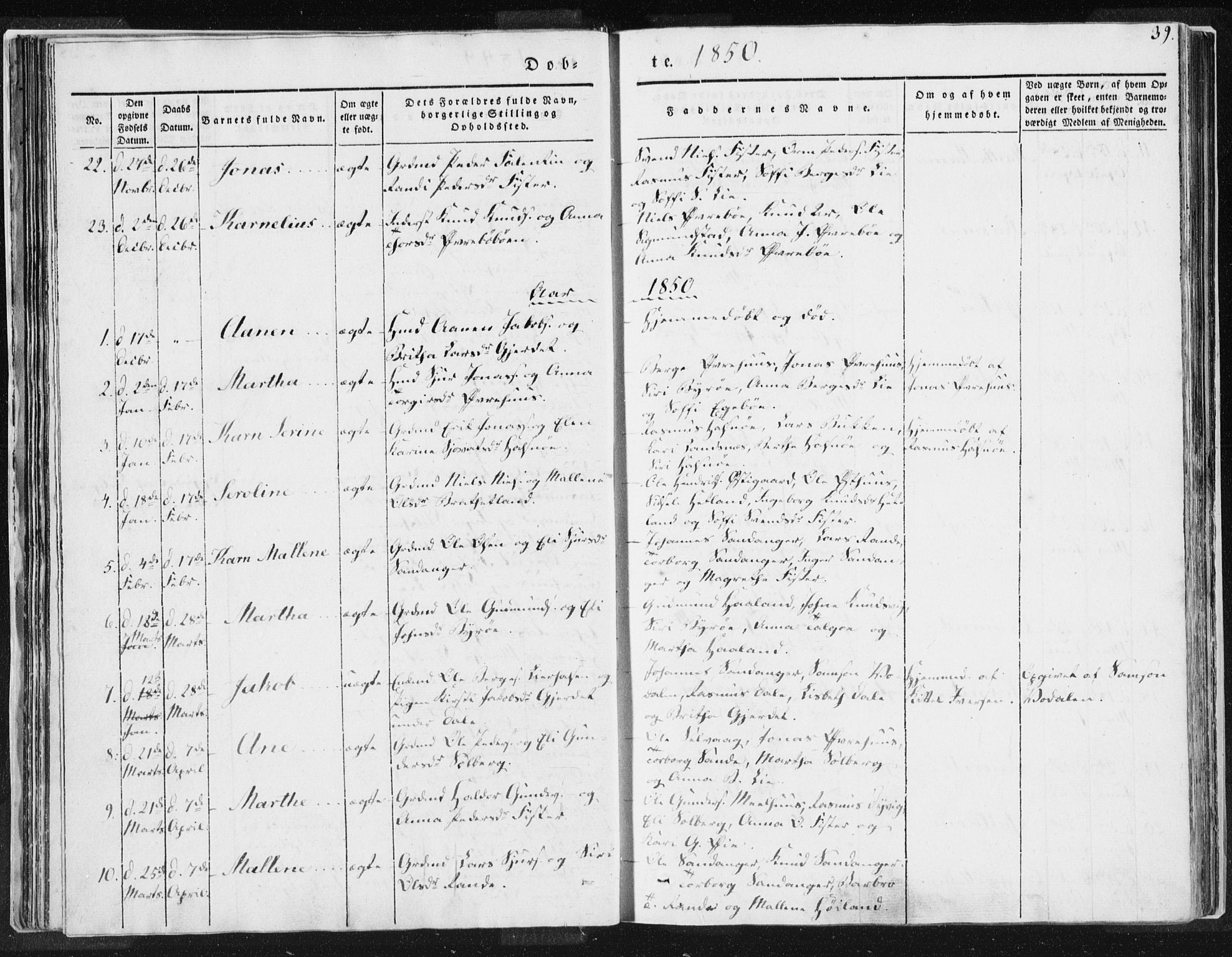 Hjelmeland sokneprestkontor, AV/SAST-A-101843/01/IV/L0007: Parish register (official) no. A 7, 1834-1850, p. 39