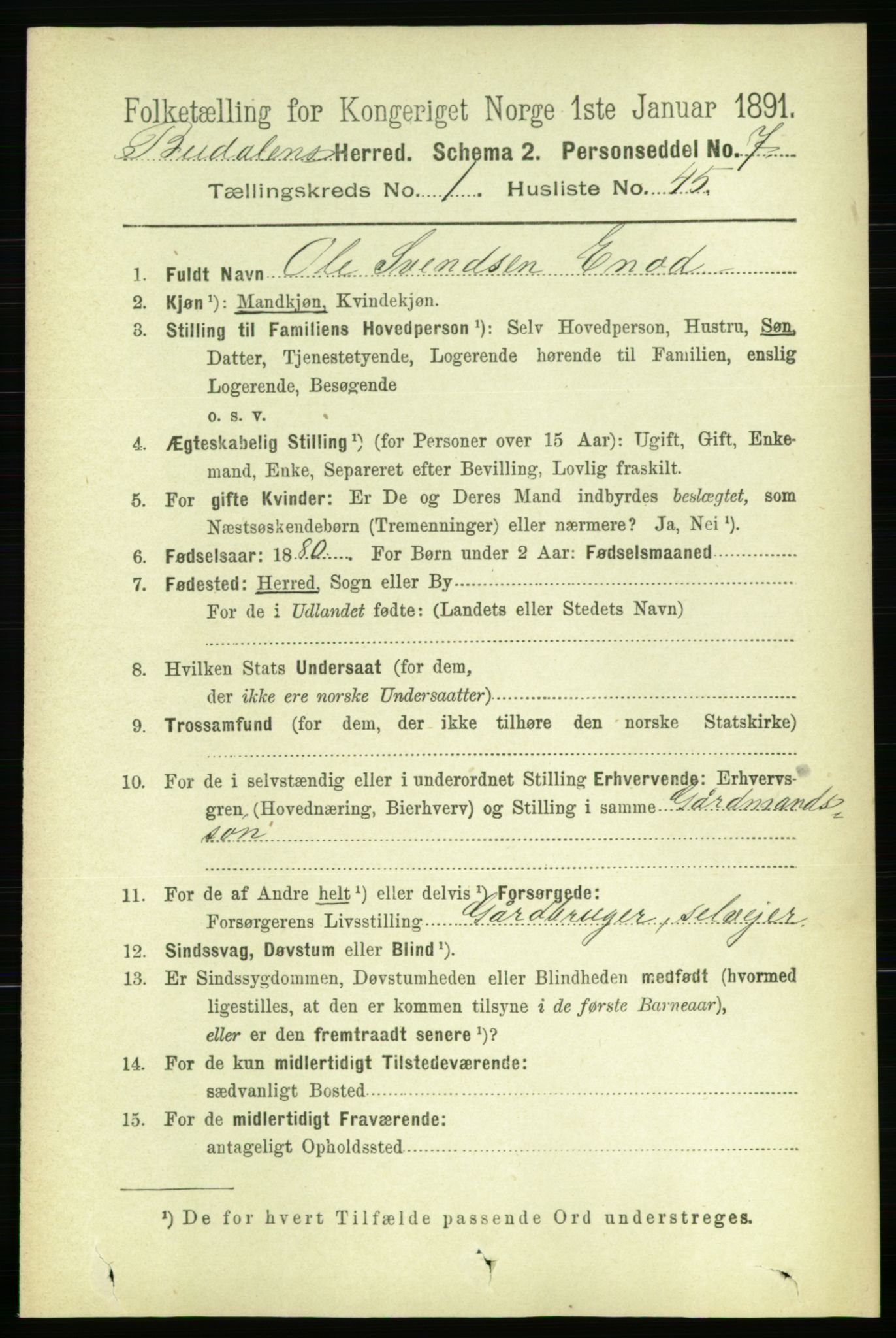 RA, 1891 census for 1647 Budal, 1891, p. 369