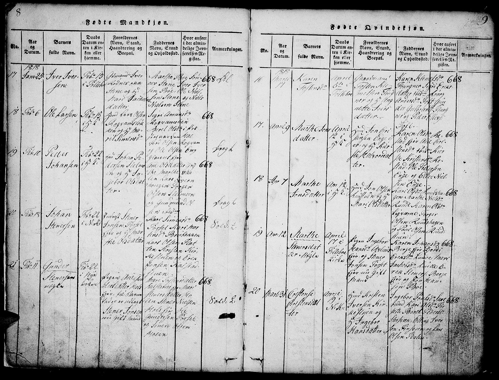 Gausdal prestekontor, AV/SAH-PREST-090/H/Ha/Hab/L0001: Parish register (copy) no. 1, 1817-1848, p. 8-9