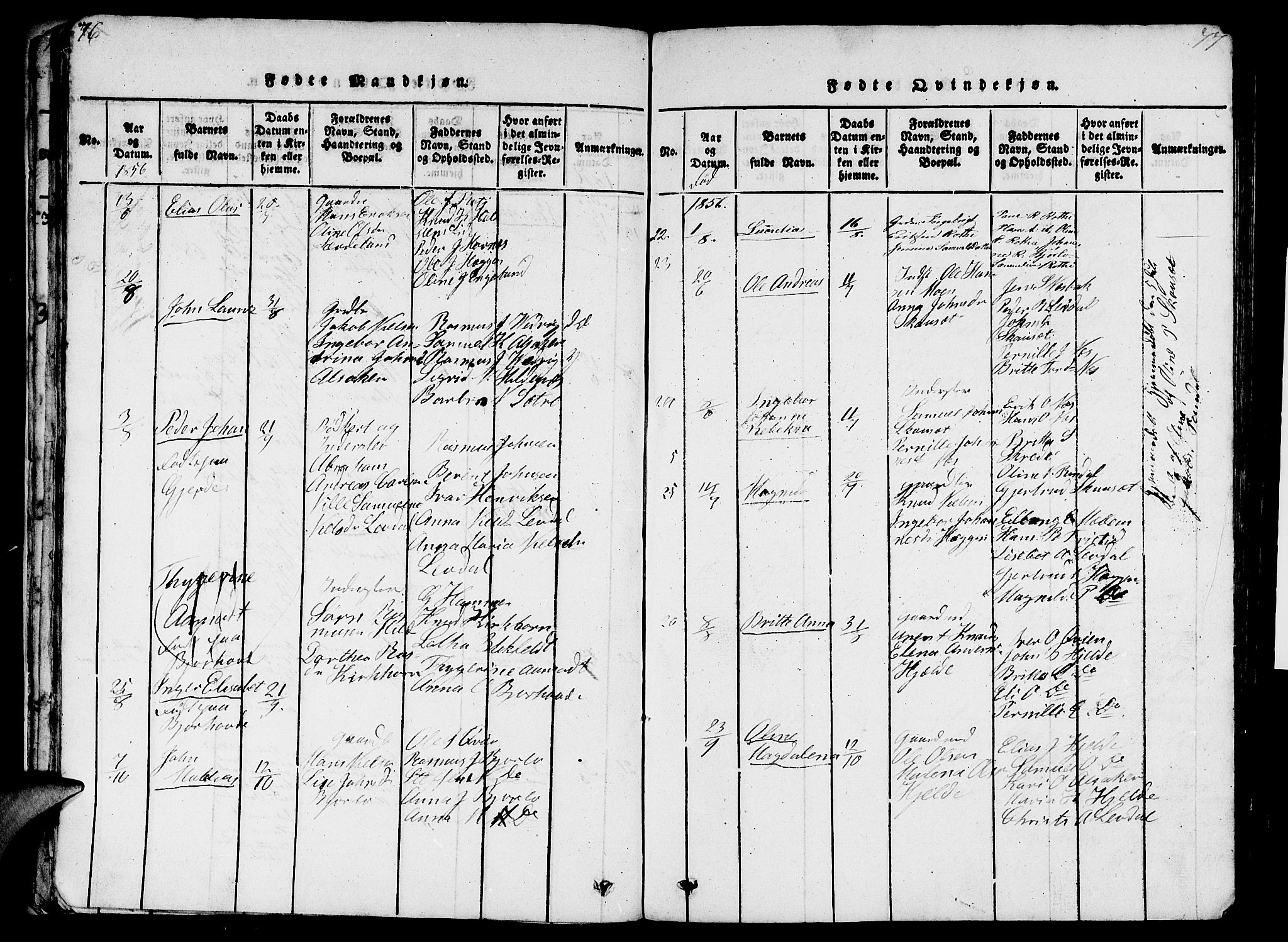 Eid sokneprestembete, AV/SAB-A-82301/H/Hab/Haba/L0001: Parish register (copy) no. A 1, 1816-1862, p. 76-77