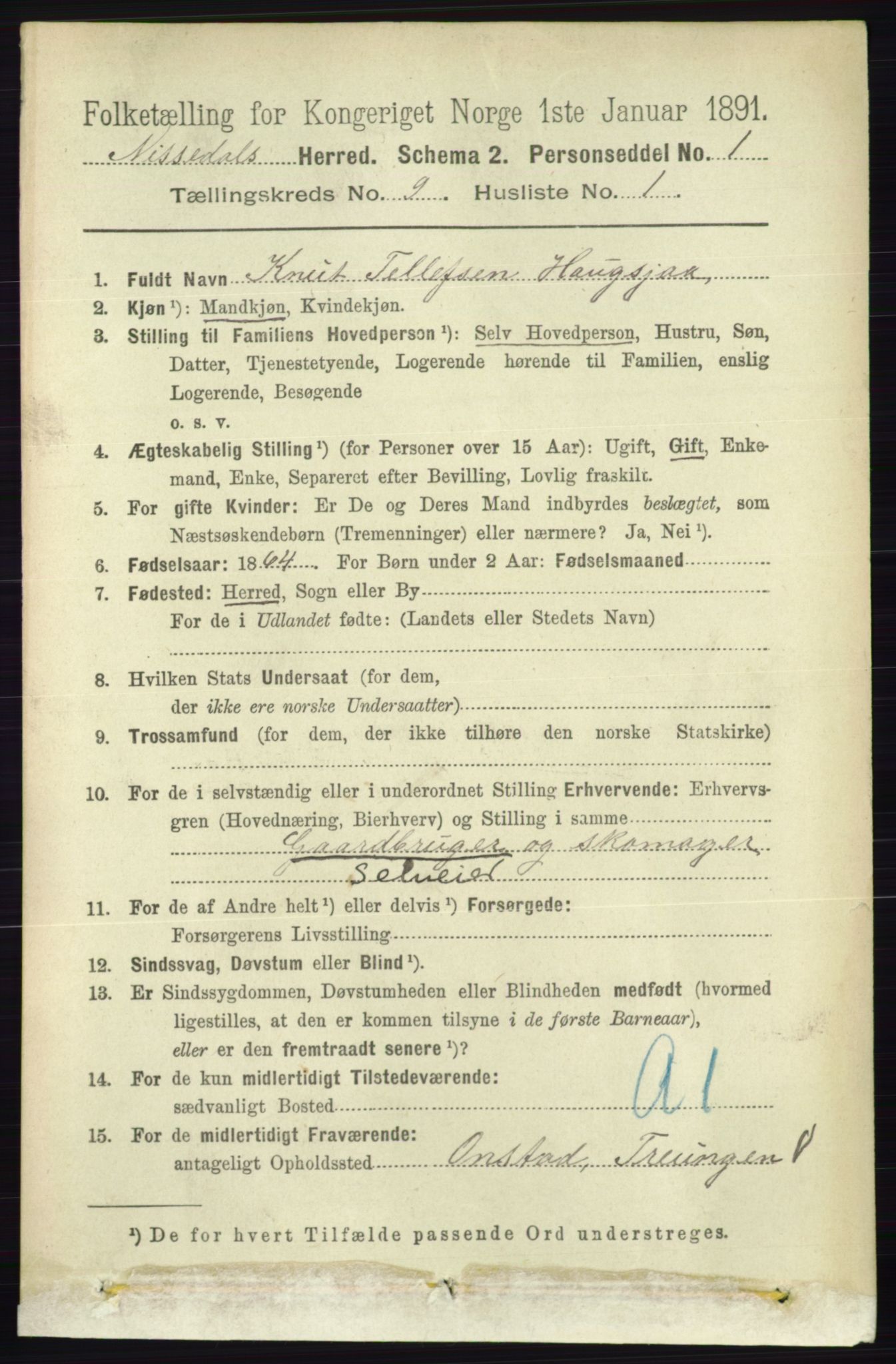 RA, 1891 census for 0830 Nissedal, 1891, p. 1842