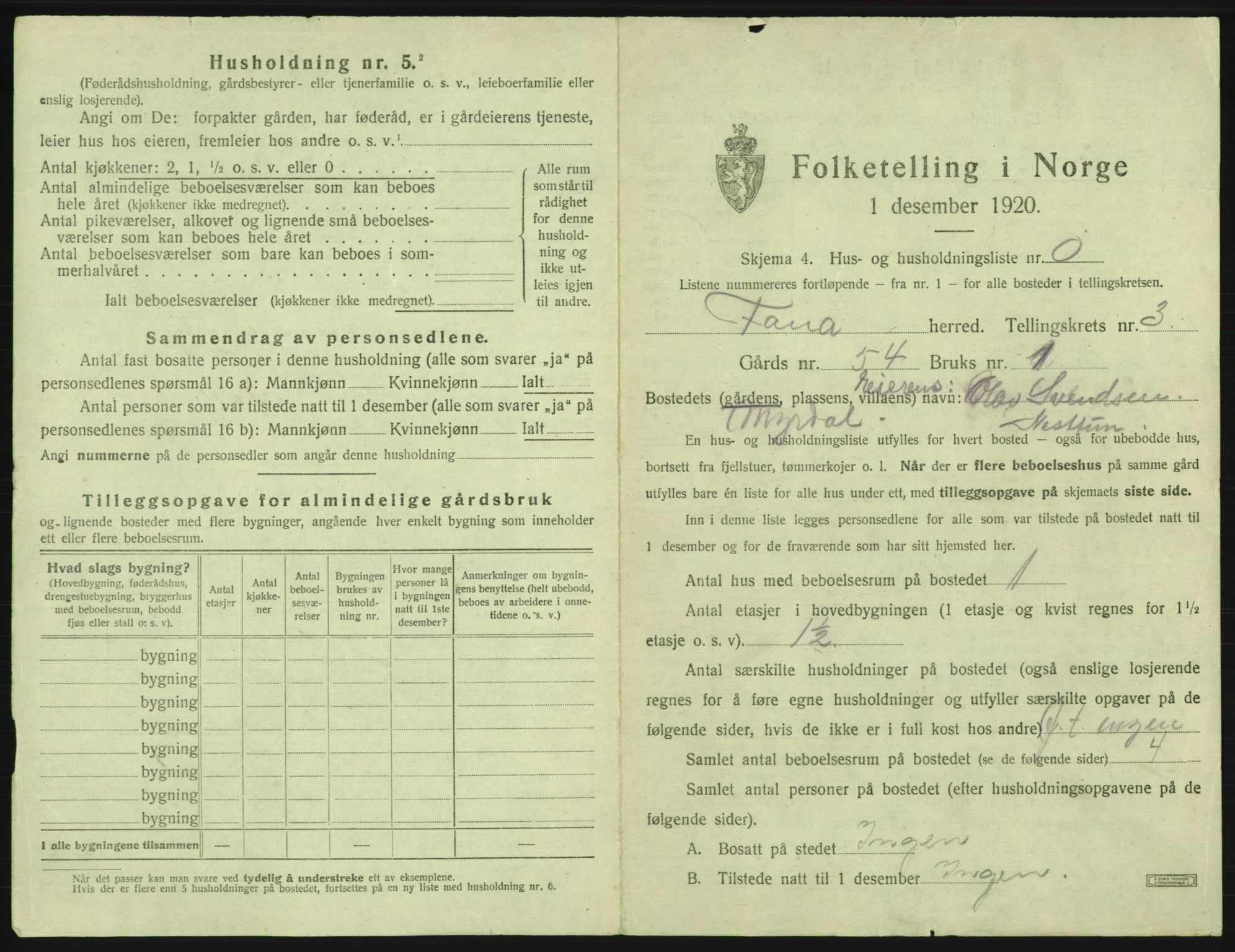 SAB, 1920 census for Fana, 1920, p. 286