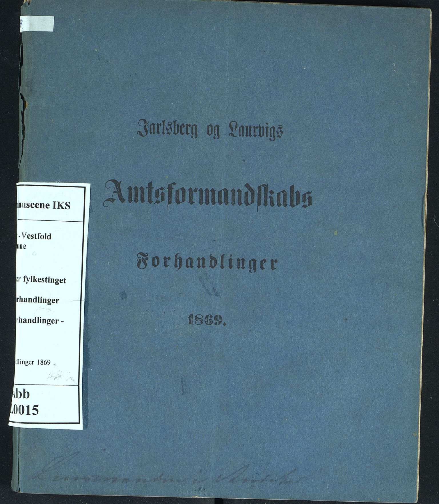 Vestfold fylkeskommune. Fylkestinget, VEMU/A-1315/A/Ab/Abb/L0015: Fylkestingsforhandlinger, 1869