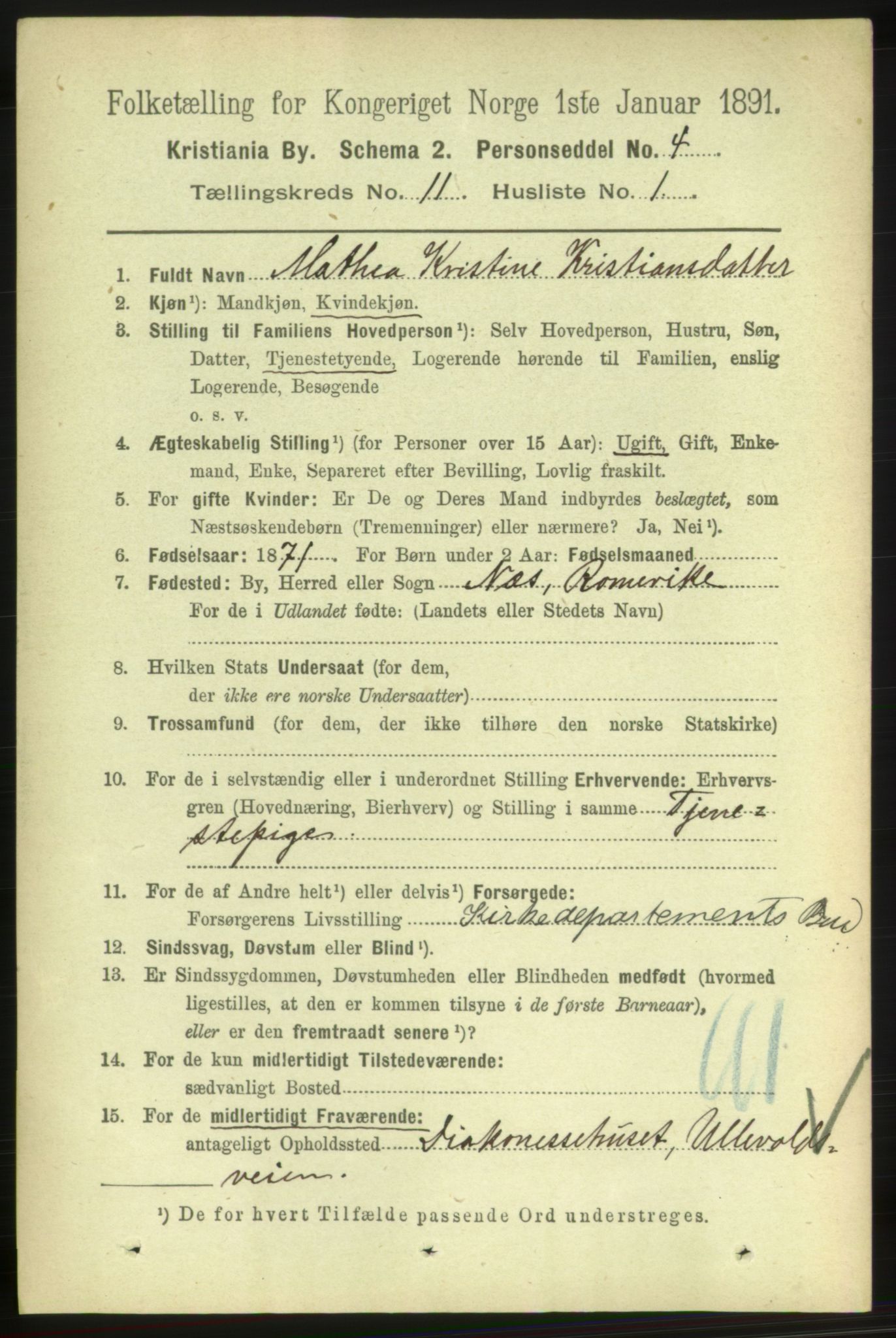 RA, 1891 census for 0301 Kristiania, 1891, p. 4890