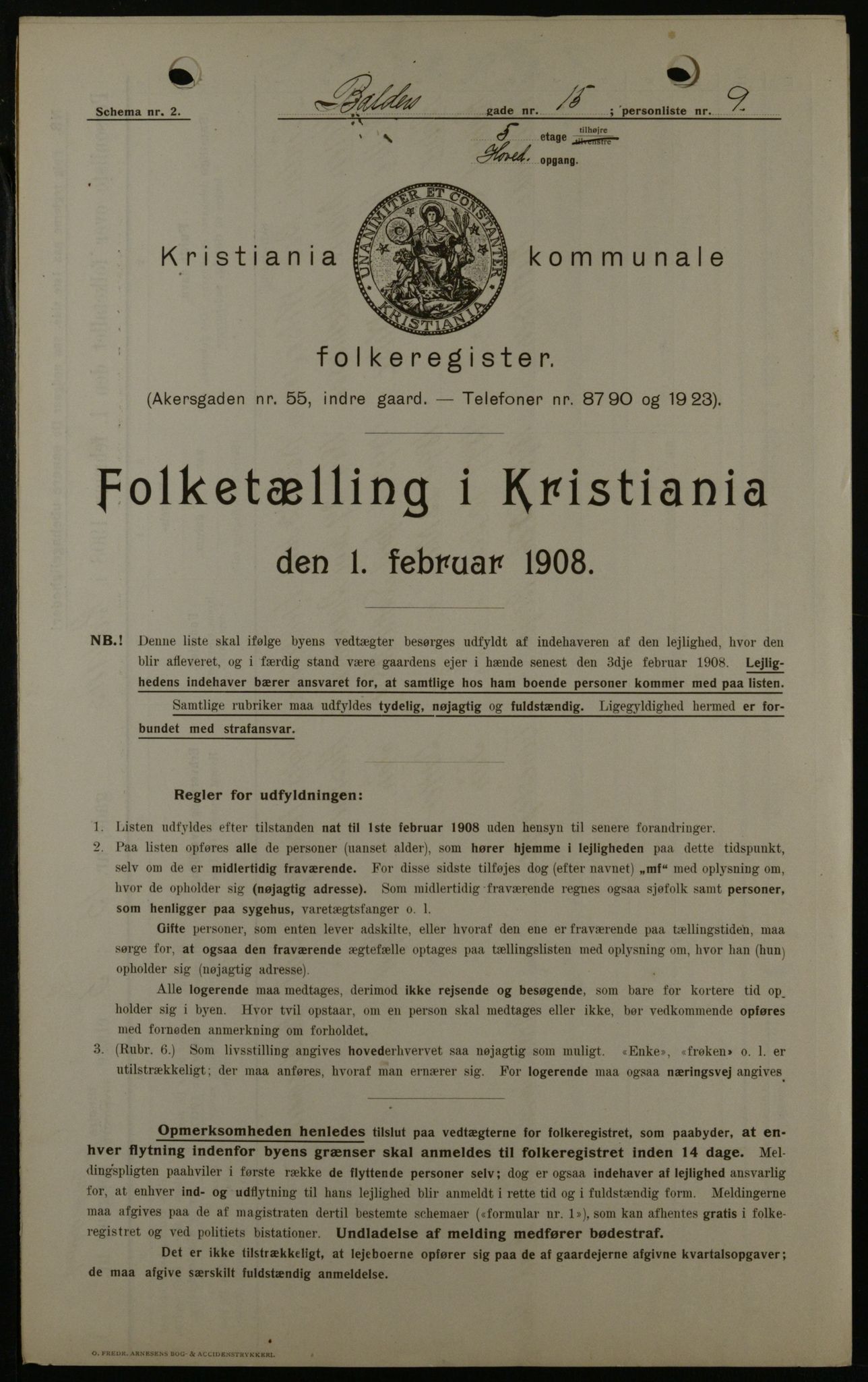 OBA, Municipal Census 1908 for Kristiania, 1908, p. 3318