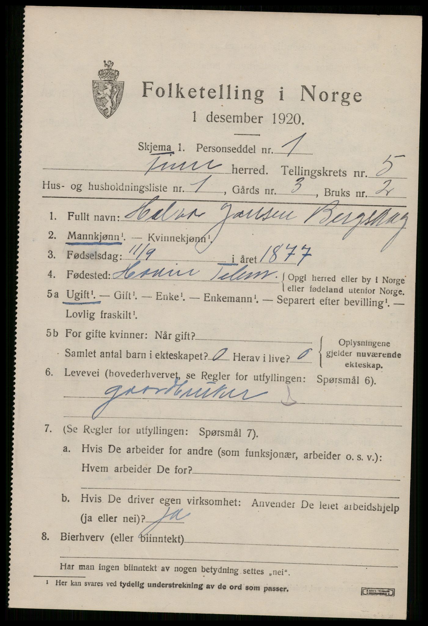 SAKO, 1920 census for Tinn, 1920, p. 4460