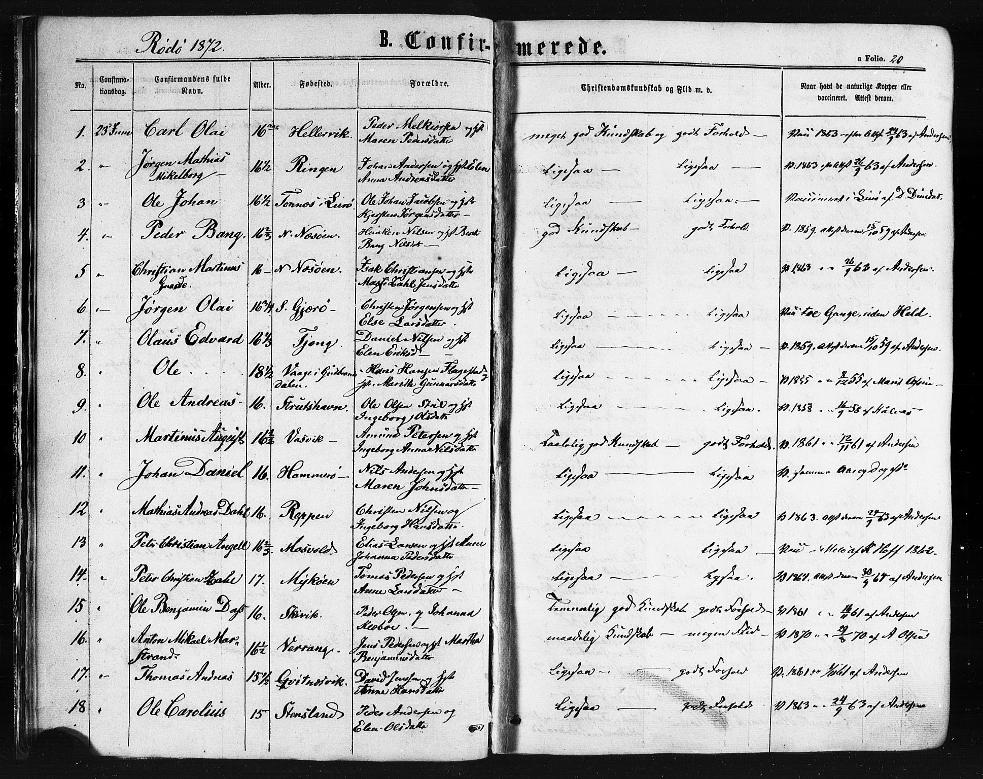 Ministerialprotokoller, klokkerbøker og fødselsregistre - Nordland, SAT/A-1459/841/L0607: Parish register (official) no. 841A11 /1, 1863-1877, p. 20