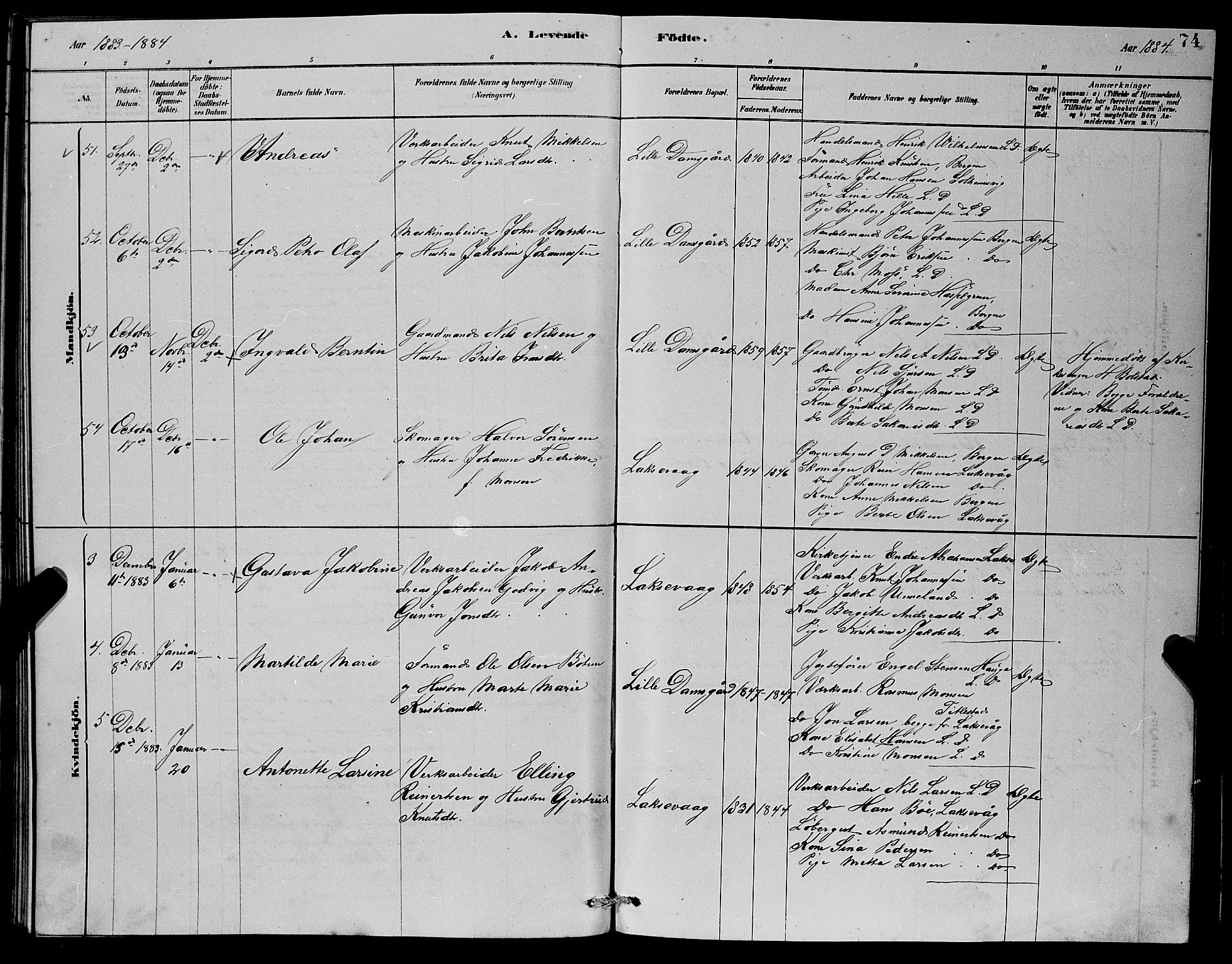Laksevåg Sokneprestembete, AV/SAB-A-76501/H/Ha/Hab/Haba/L0002: Parish register (copy) no. A 2, 1877-1887, p. 74
