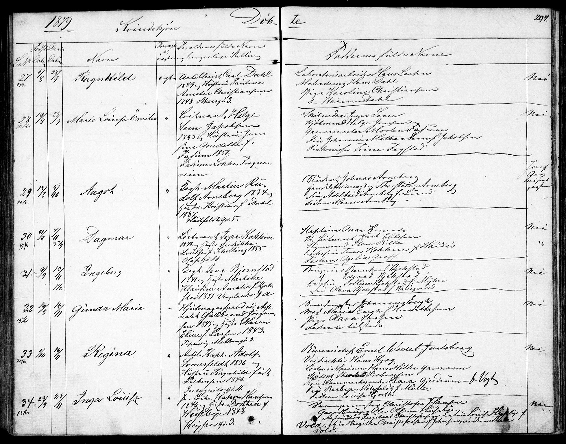 Garnisonsmenigheten Kirkebøker, SAO/A-10846/F/Fa/L0007: Parish register (official) no. 7, 1828-1881, p. 294