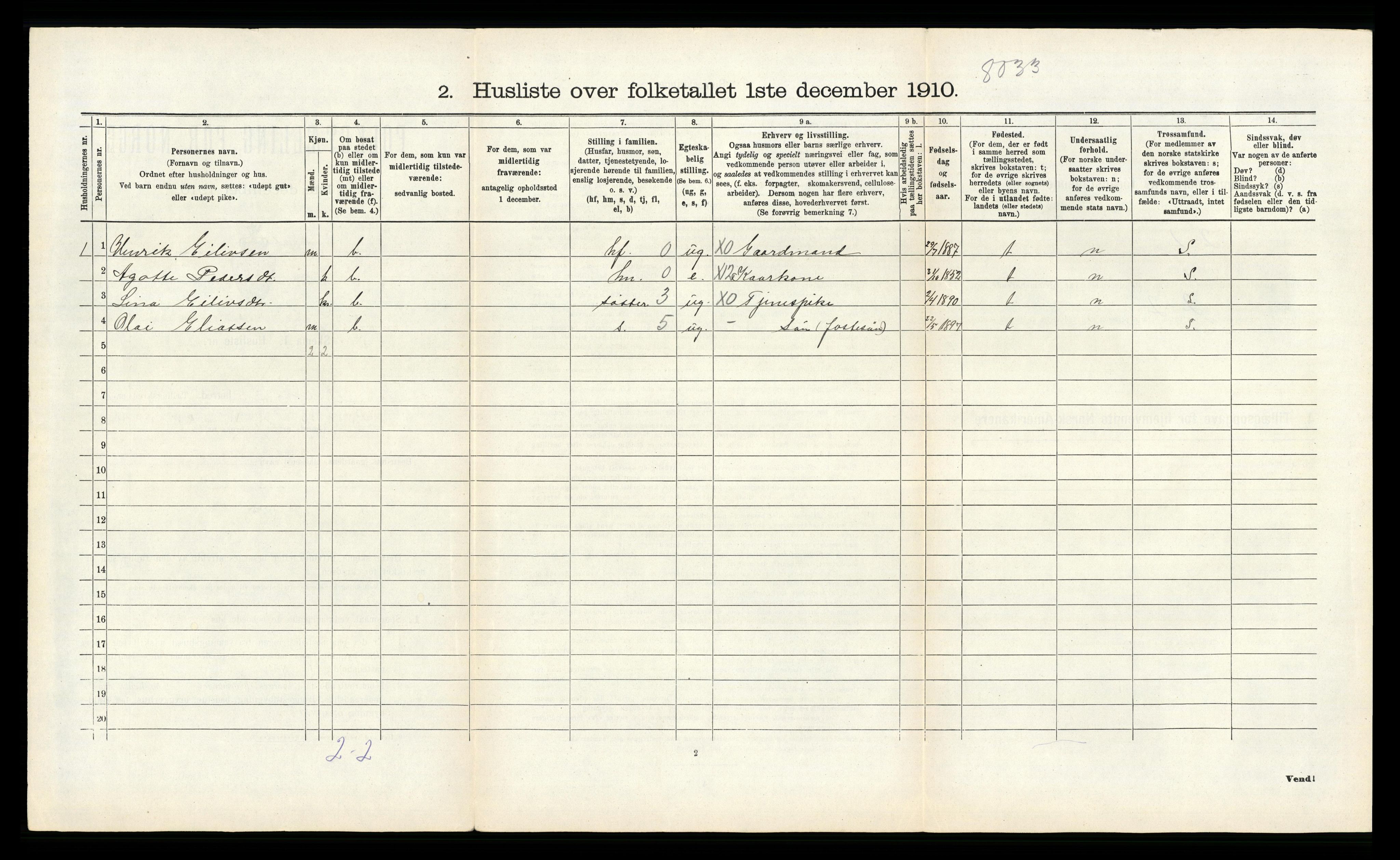 RA, 1910 census for Fana, 1910, p. 752