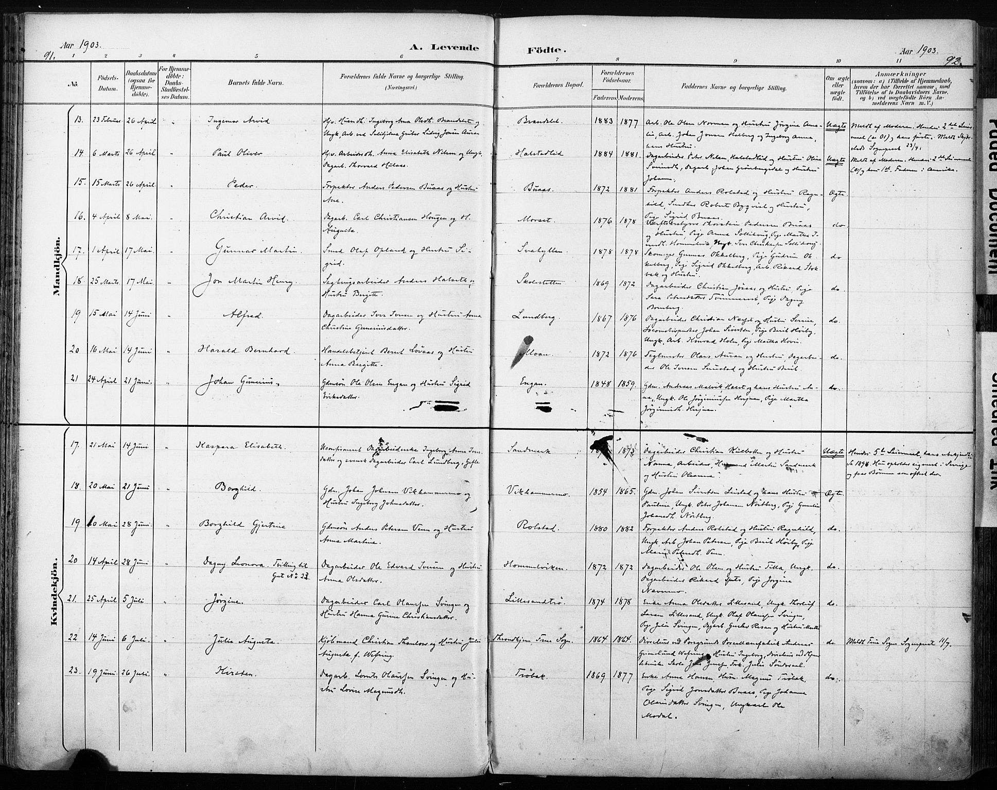 Ministerialprotokoller, klokkerbøker og fødselsregistre - Sør-Trøndelag, AV/SAT-A-1456/616/L0411: Parish register (official) no. 616A08, 1894-1906, p. 91-92