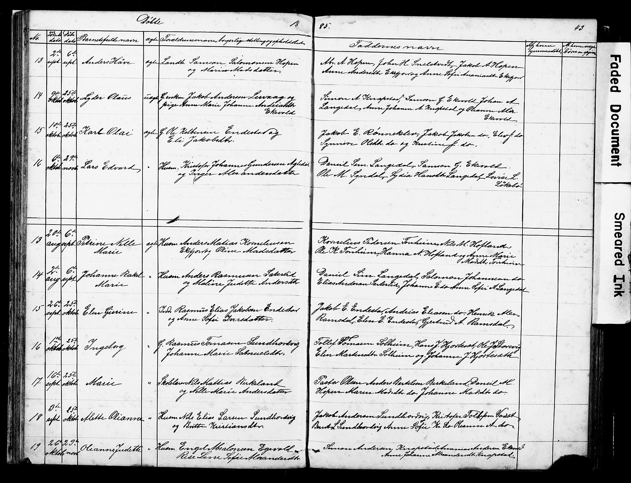 Kinn sokneprestembete, AV/SAB-A-80801/H/Hab/Habe/L0001: Parish register (copy) no. E 1, 1864-1899, p. 43