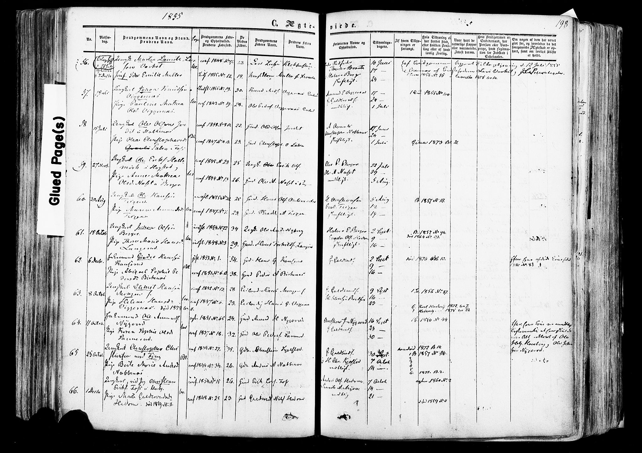Aurskog prestekontor Kirkebøker, SAO/A-10304a/F/Fa/L0007: Parish register (official) no. I 7, 1854-1877, p. 198