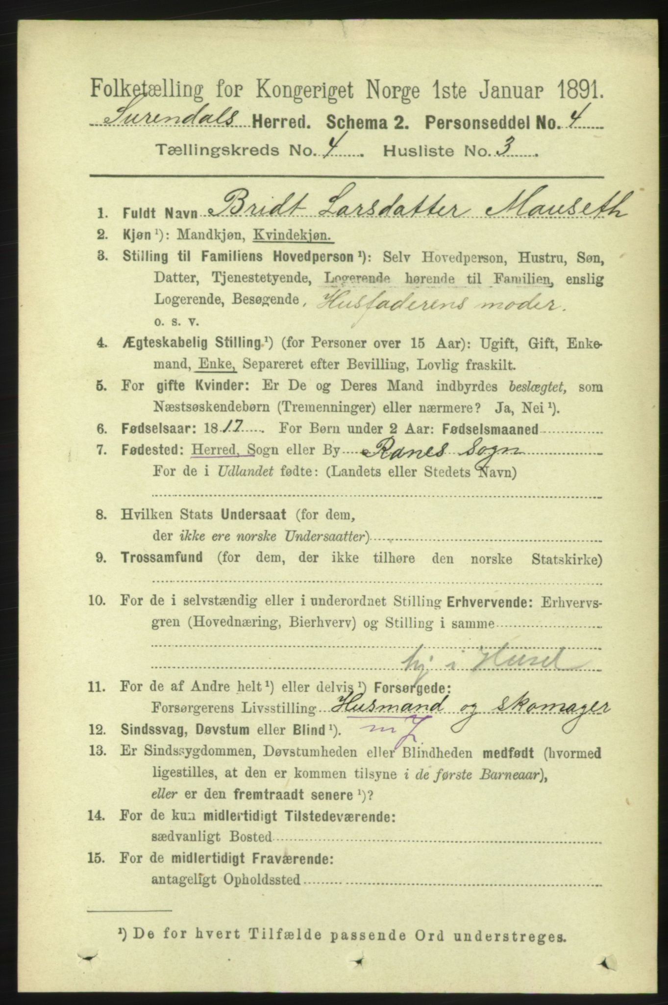 RA, 1891 census for 1566 Surnadal, 1891, p. 1077