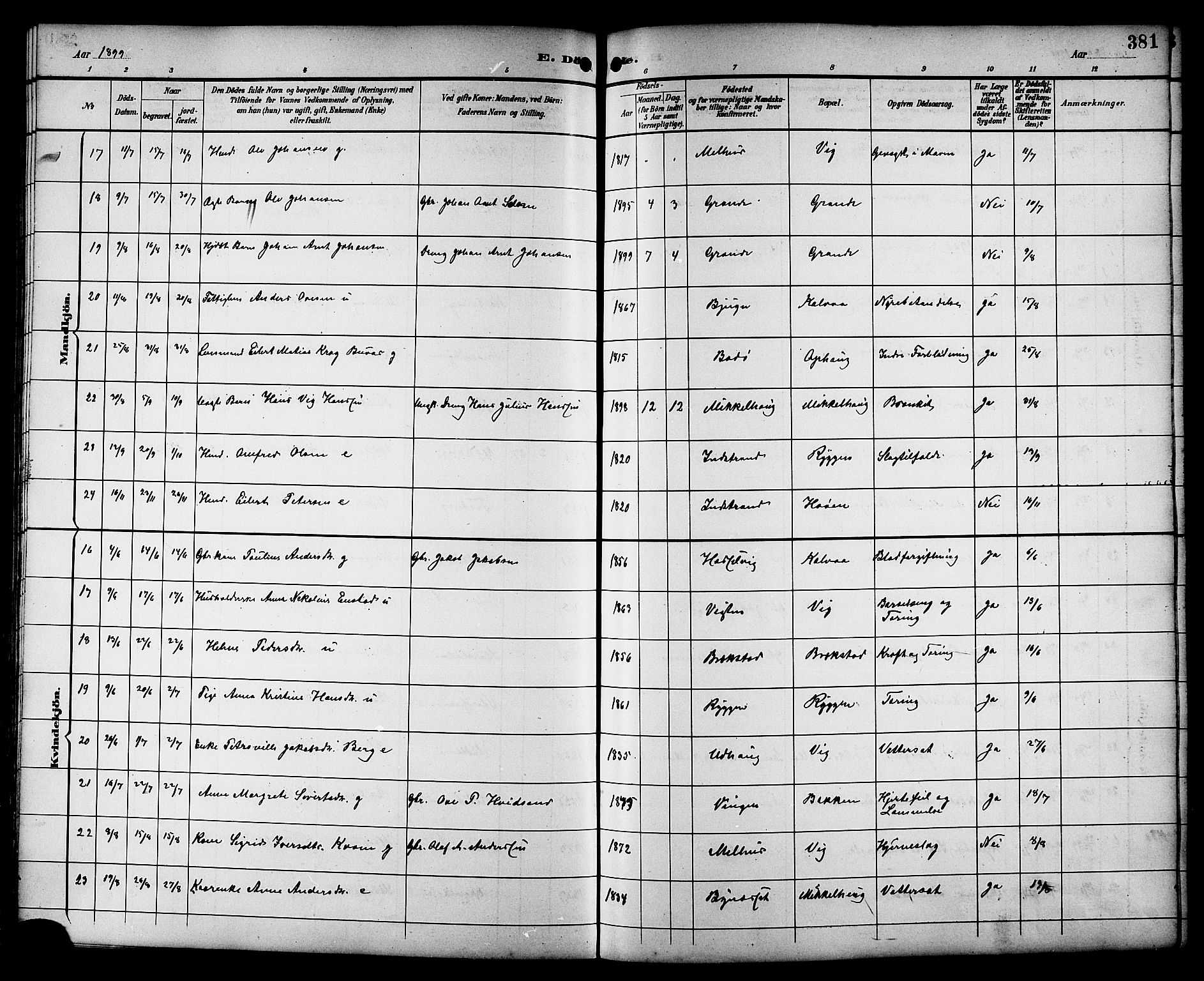 Ministerialprotokoller, klokkerbøker og fødselsregistre - Sør-Trøndelag, AV/SAT-A-1456/659/L0746: Parish register (copy) no. 659C03, 1893-1912, p. 381