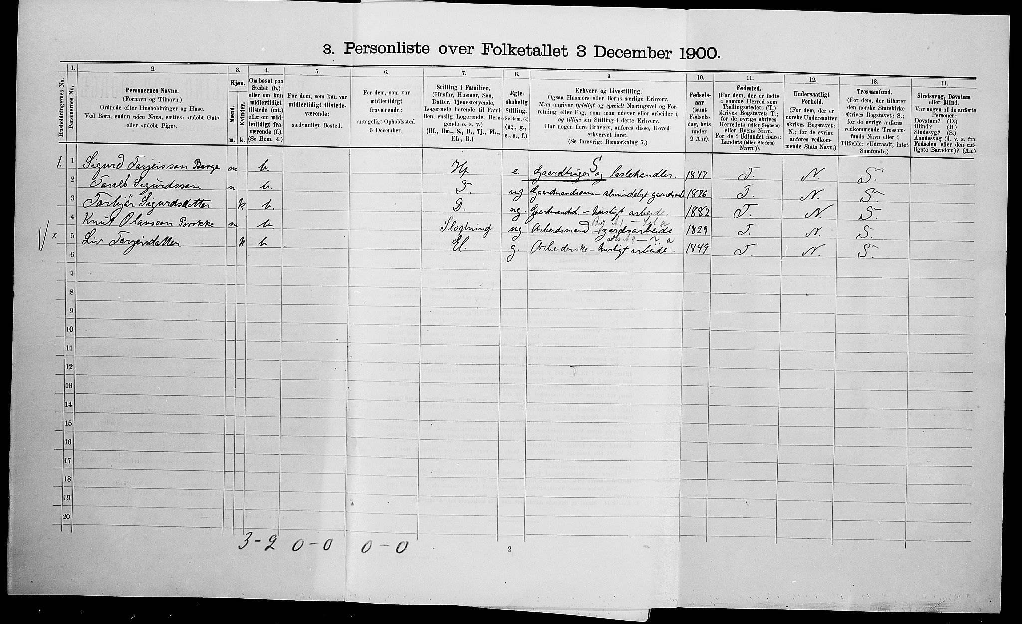 SAK, 1900 census for Valle, 1900, p. 632