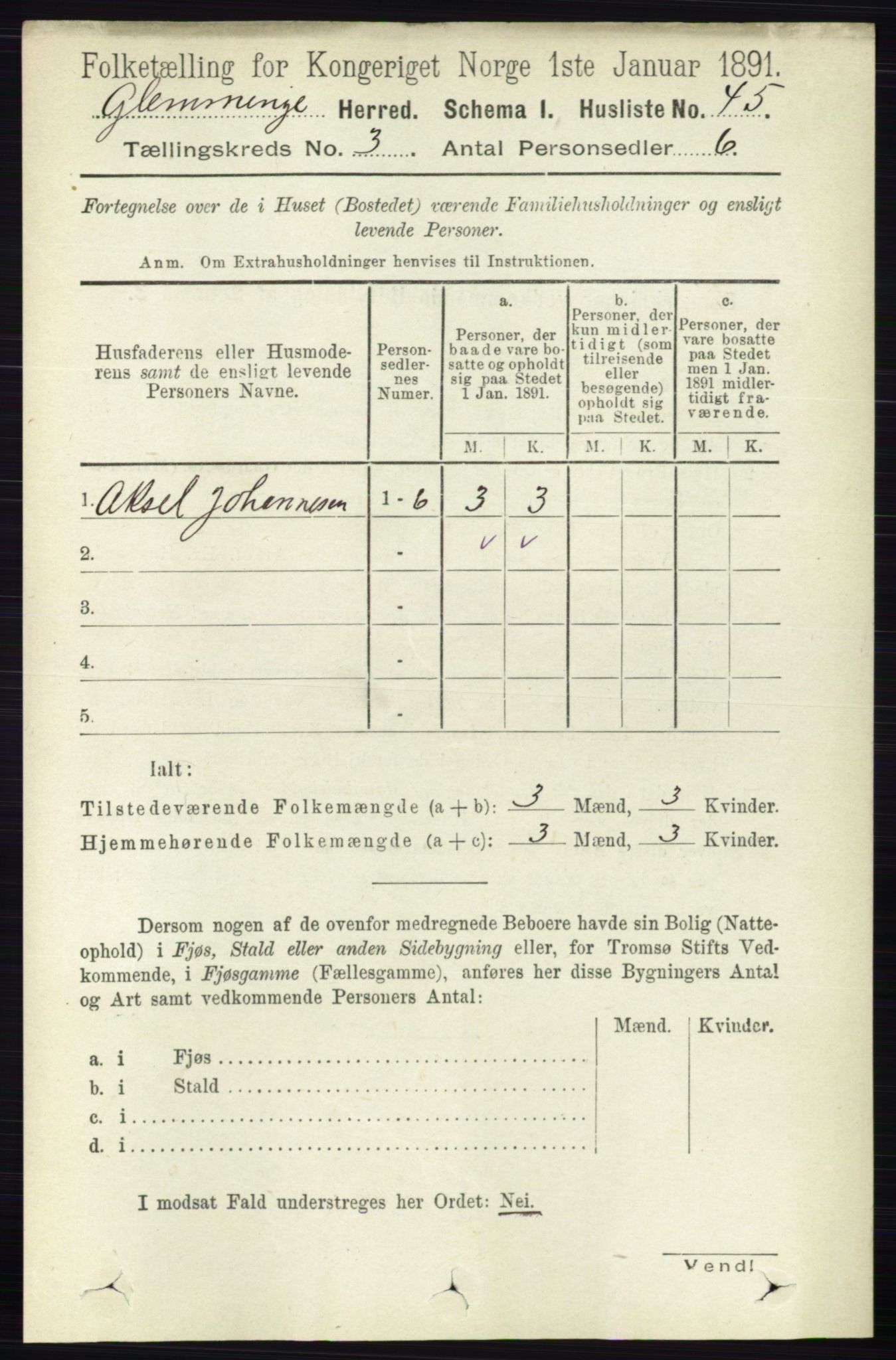 RA, 1891 census for 0132 Glemmen, 1891, p. 1836