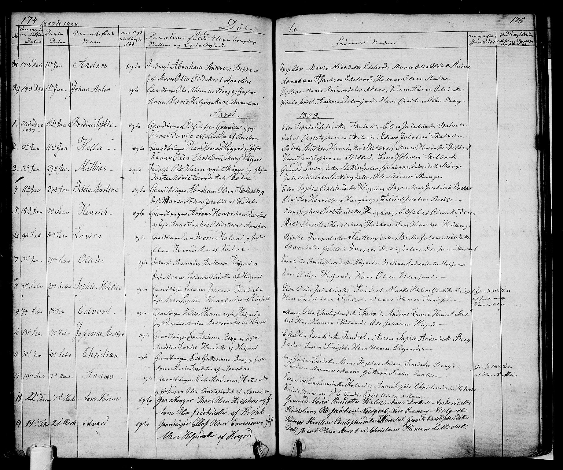 Andebu kirkebøker, AV/SAKO-A-336/G/Ga/L0003: Parish register (copy) no. I 3, 1832-1867, p. 174-175