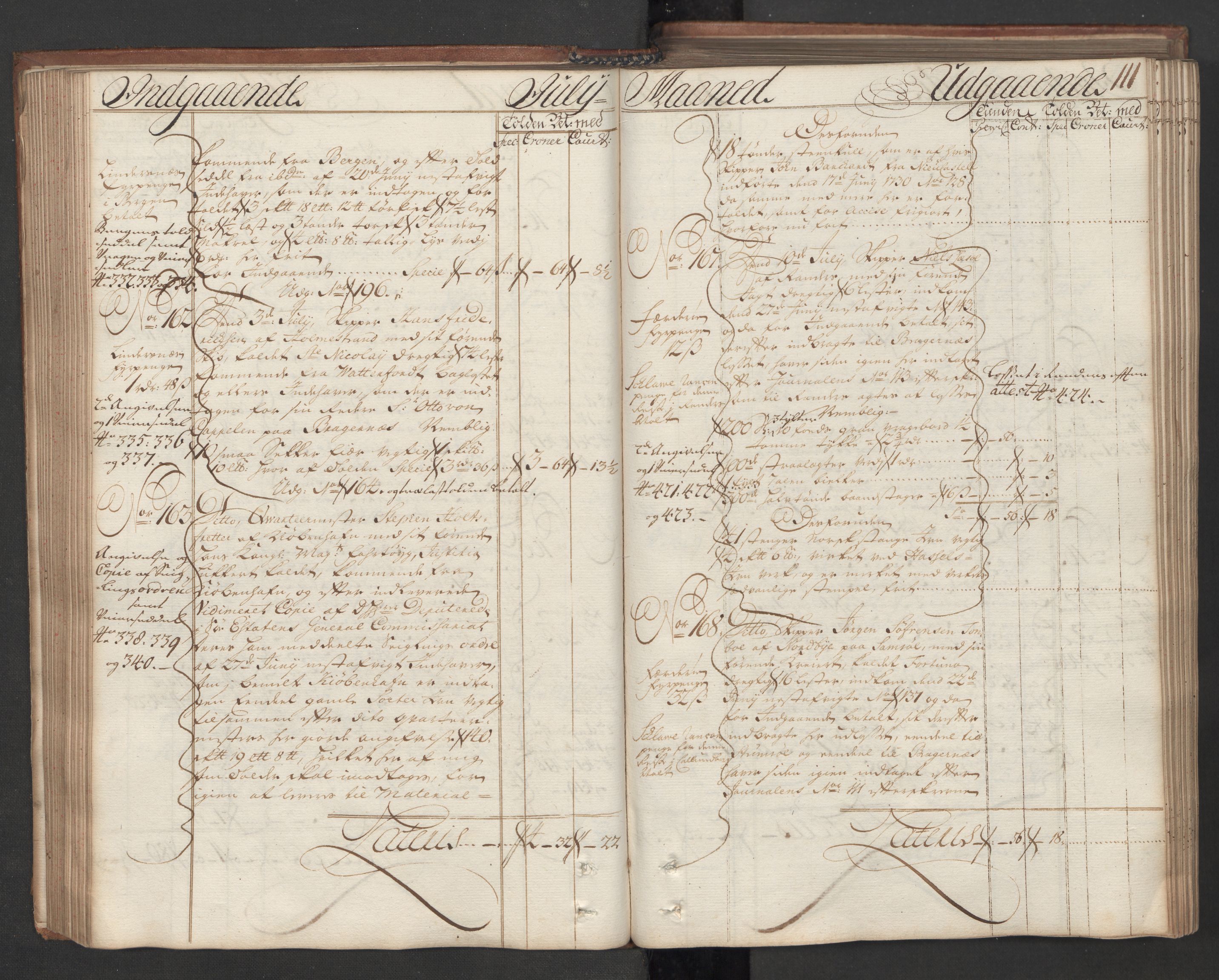 Generaltollkammeret, tollregnskaper, AV/RA-EA-5490/R08/L0009/0001: Tollregnskaper Drammen / Hovedtollbok, 1731, p. 110b-111a