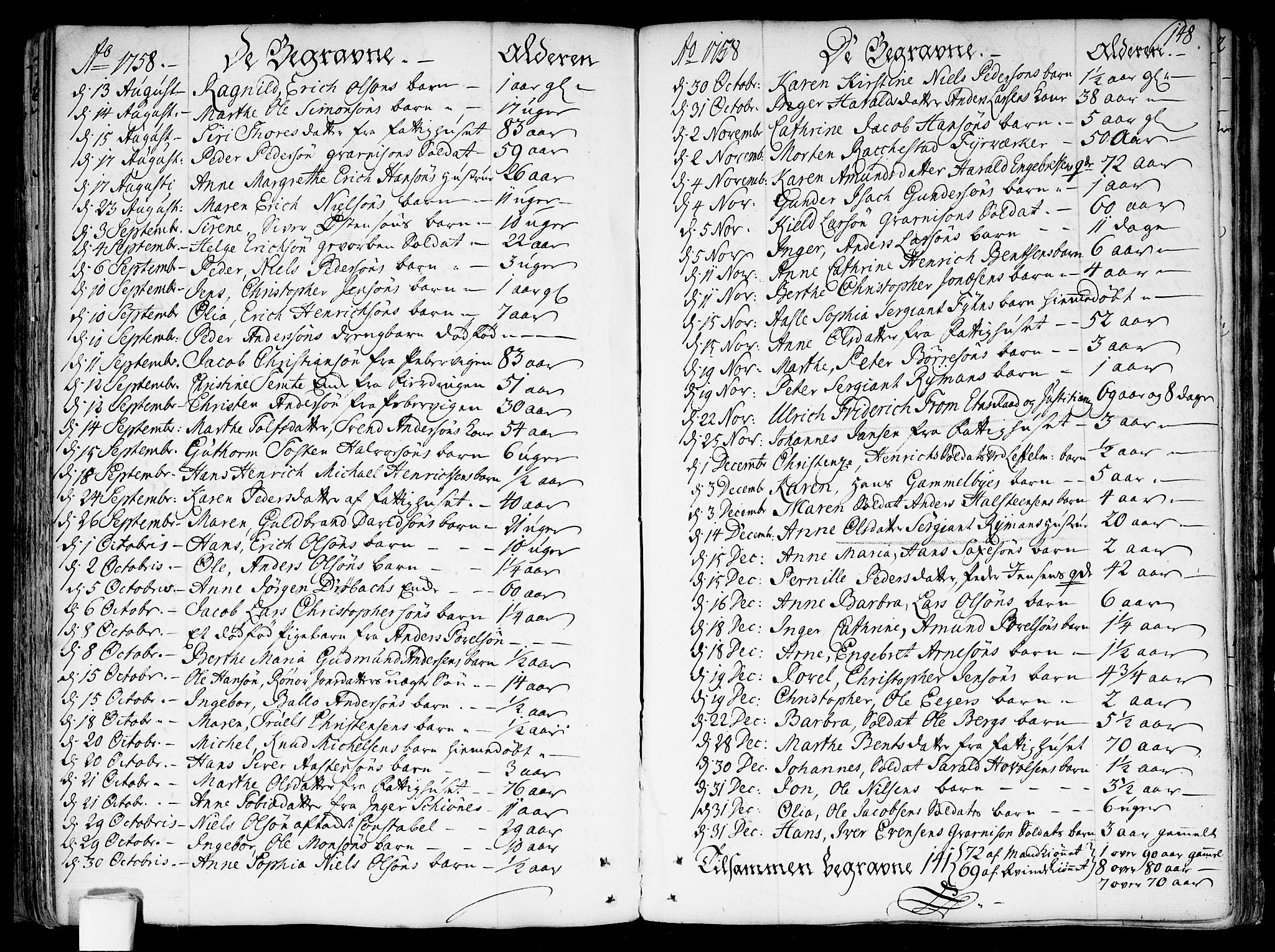 Garnisonsmenigheten Kirkebøker, AV/SAO-A-10846/F/Fa/L0002: Parish register (official) no. 2, 1757-1776, p. 148