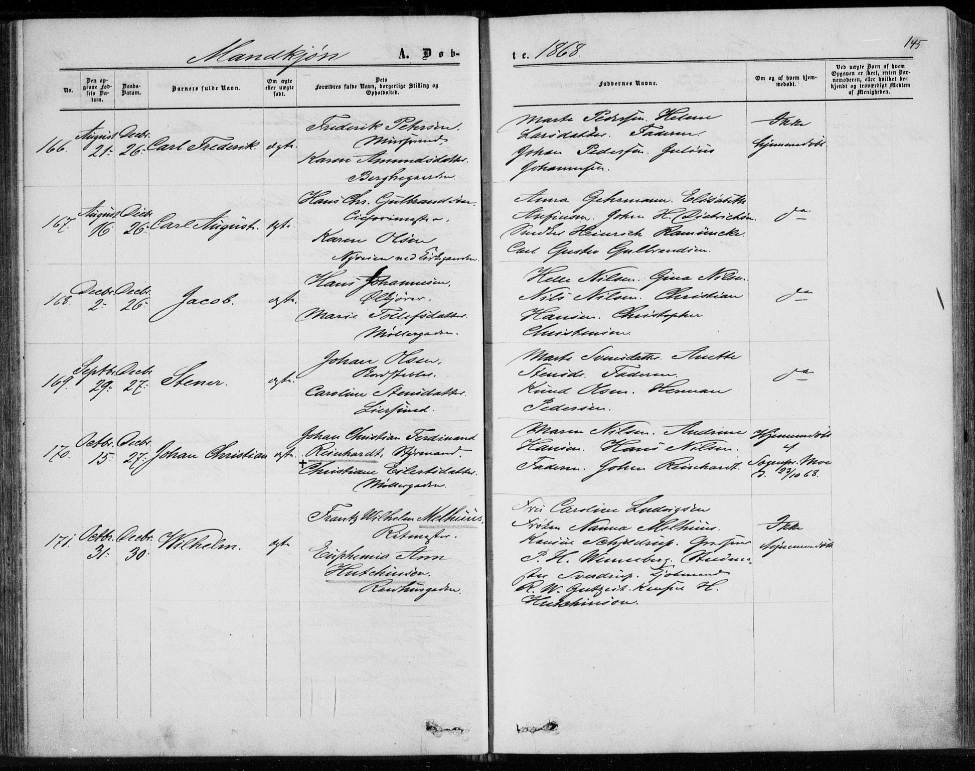 Bragernes kirkebøker, SAKO/A-6/F/Fb/L0003: Parish register (official) no. II 3, 1860-1868, p. 145