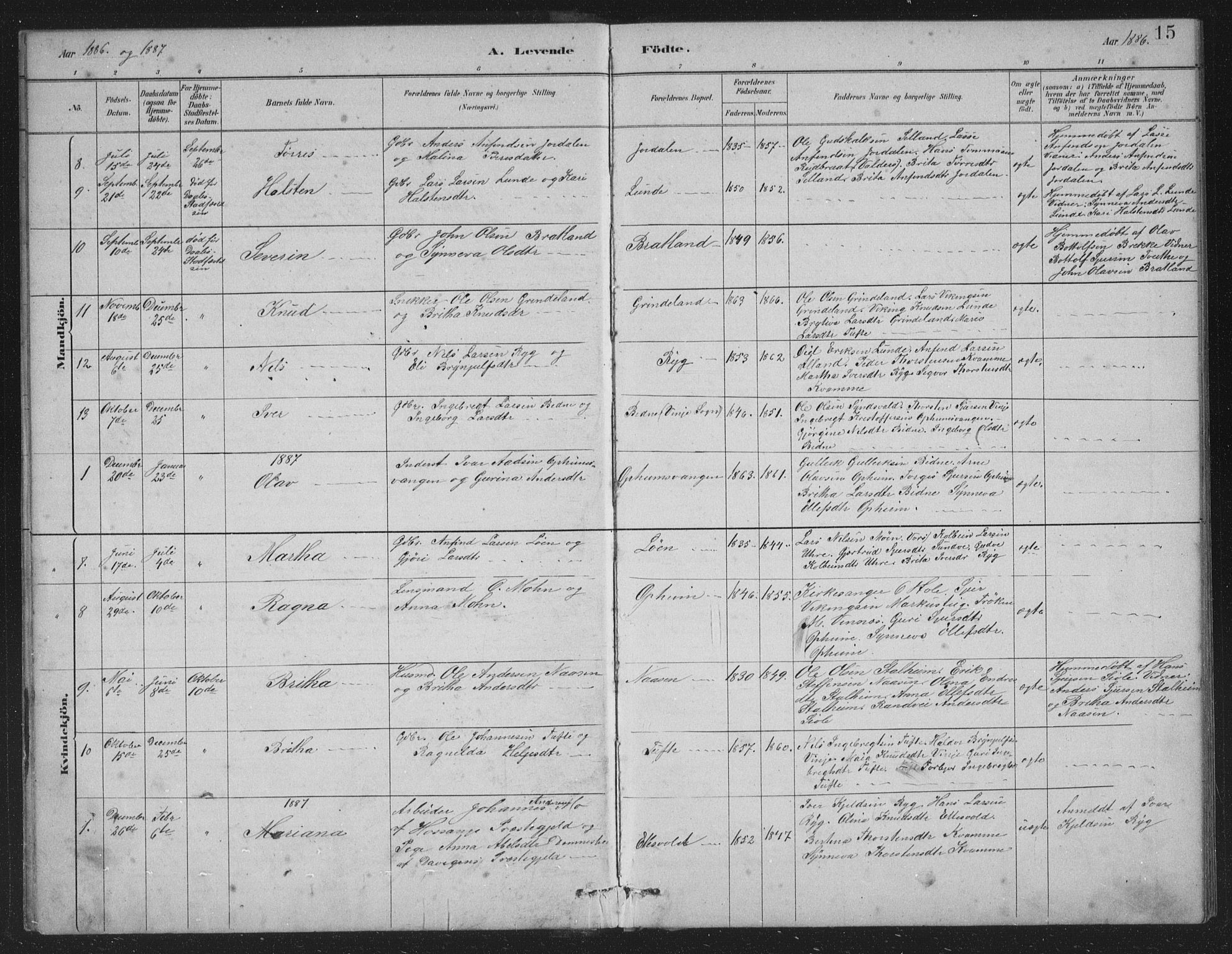 Vossestrand Sokneprestembete, SAB/A-79101/H/Hab: Parish register (copy) no. A 2, 1880-1902, p. 15