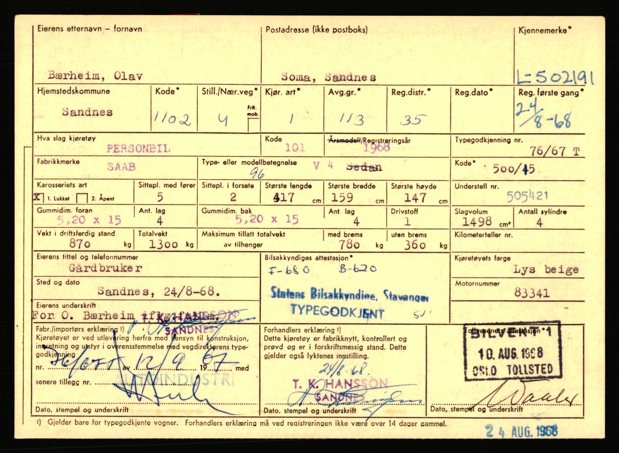 Stavanger trafikkstasjon, AV/SAST-A-101942/0/F/L0077: L-500000 - L-502999, 1930-1971, p. 1525