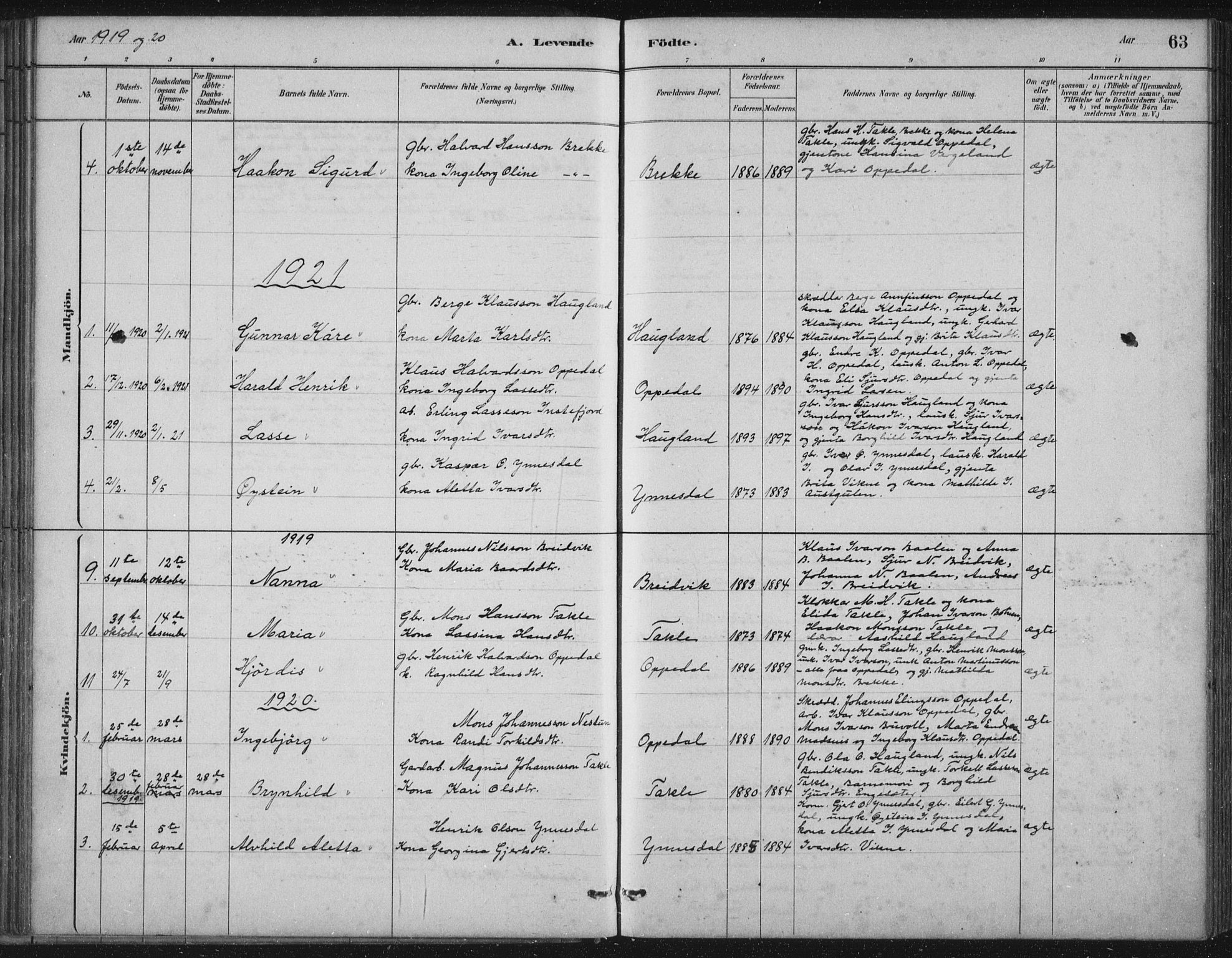 Gulen sokneprestembete, SAB/A-80201/H/Hab/Habc/L0002: Parish register (copy) no. C 2, 1880-1938, p. 63