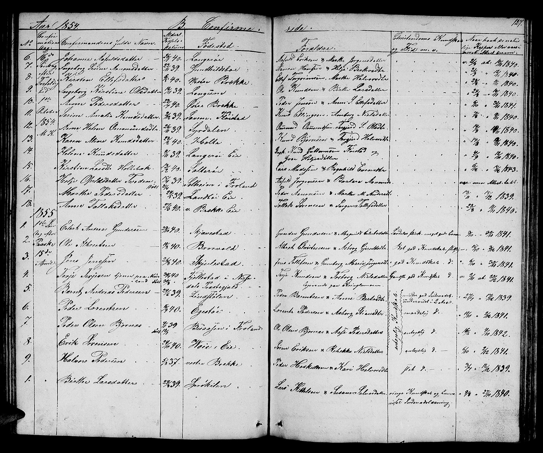 Austre Moland sokneprestkontor, AV/SAK-1111-0001/F/Fb/Fba/L0001: Parish register (copy) no. B 1, 1842-1868, p. 127