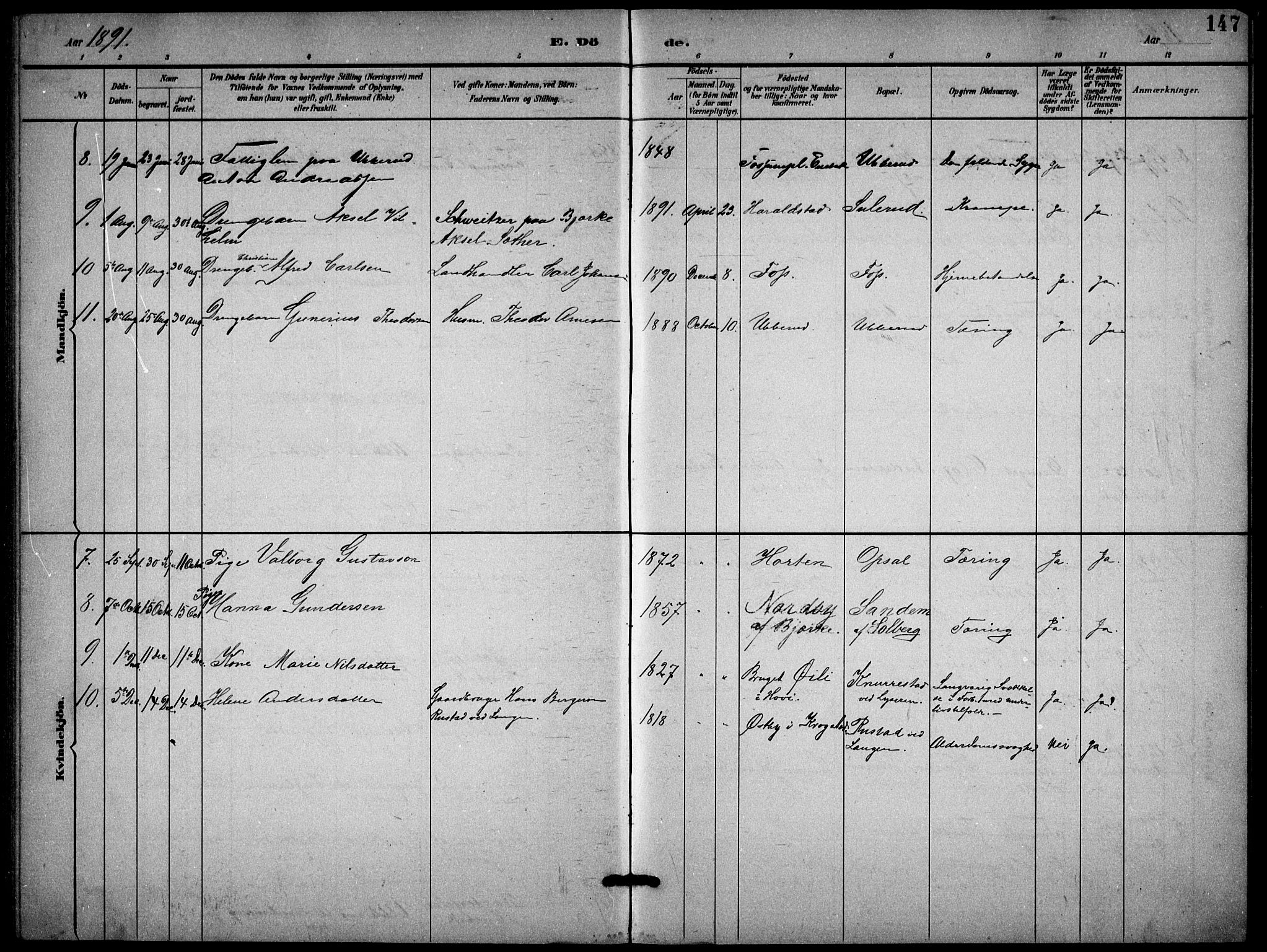 Enebakk prestekontor Kirkebøker, SAO/A-10171c/G/Gb/L0002: Parish register (copy) no. II 2, 1891-1903, p. 147