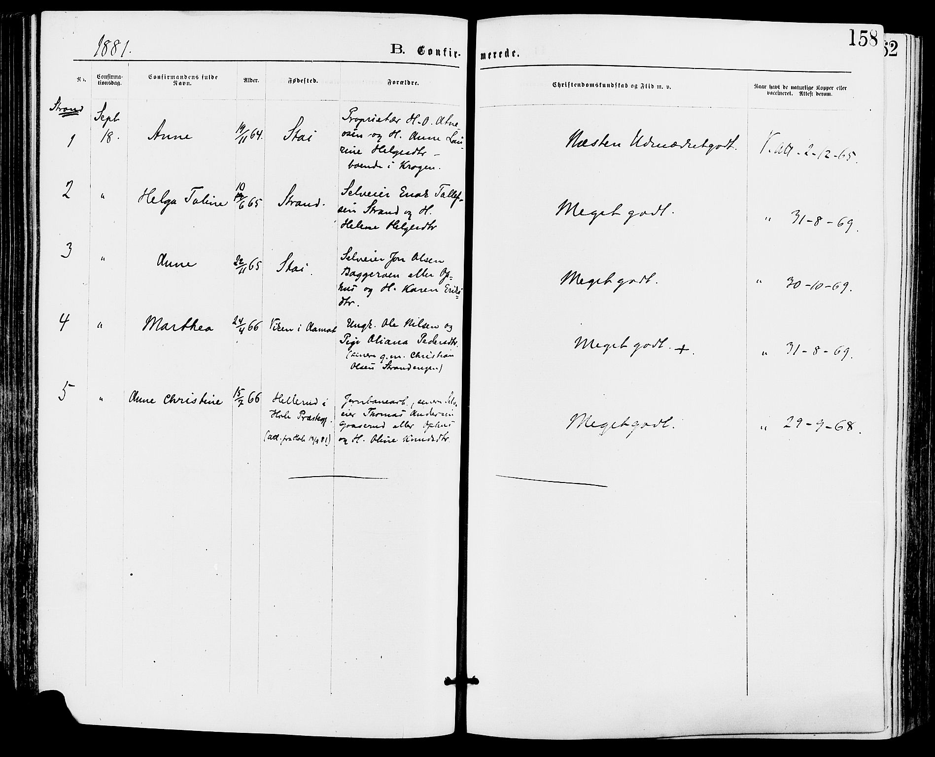 Stor-Elvdal prestekontor, SAH/PREST-052/H/Ha/Haa/L0001: Parish register (official) no. 1, 1871-1882, p. 158