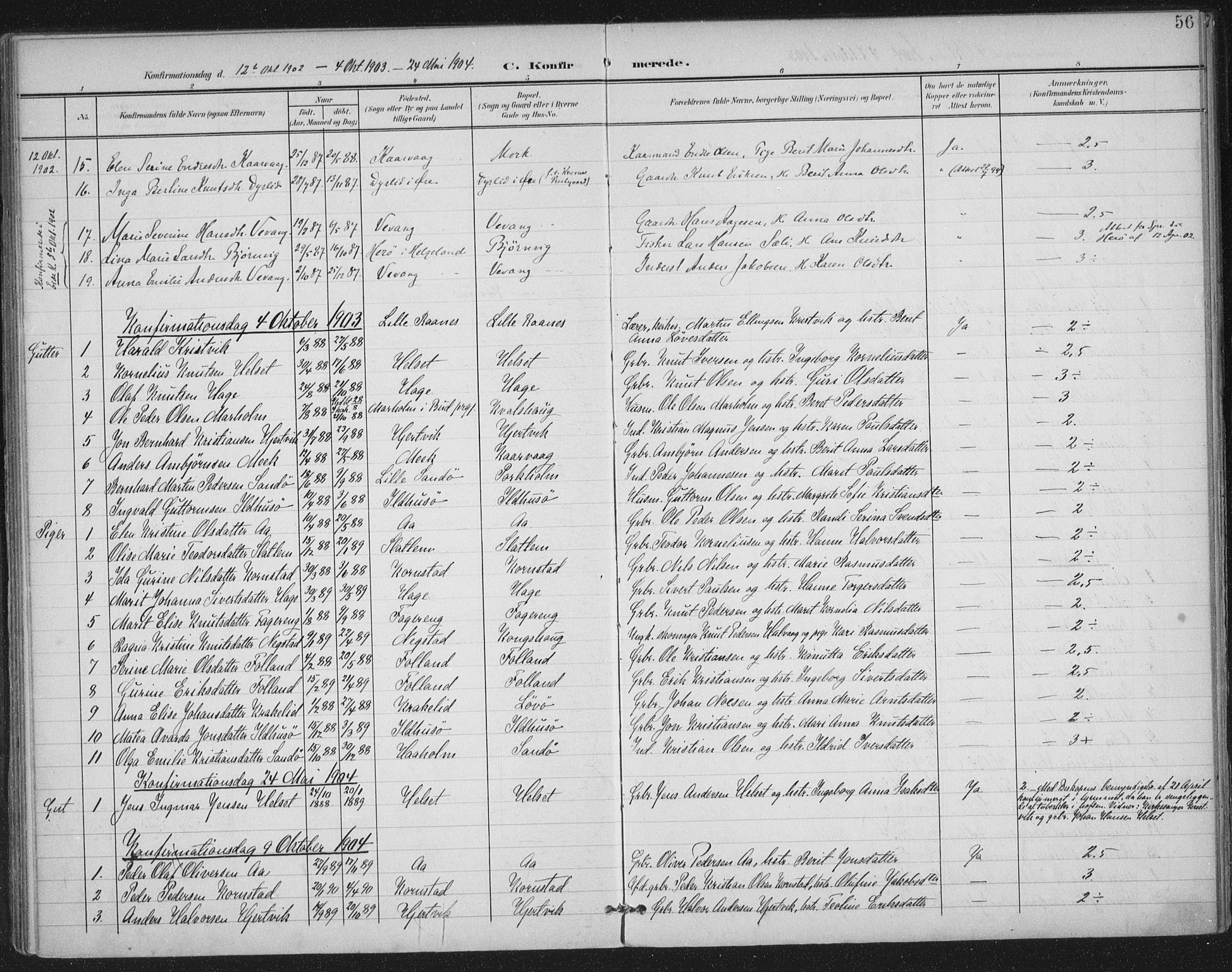 Ministerialprotokoller, klokkerbøker og fødselsregistre - Møre og Romsdal, SAT/A-1454/570/L0833: Parish register (official) no. 570A07, 1901-1914, p. 56