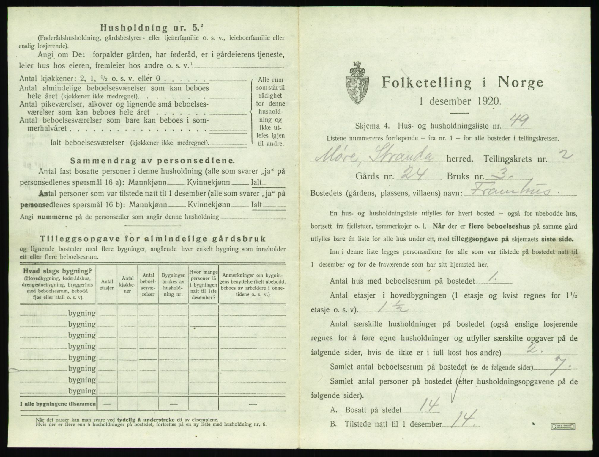 SAT, 1920 census for Stranda, 1920, p. 187