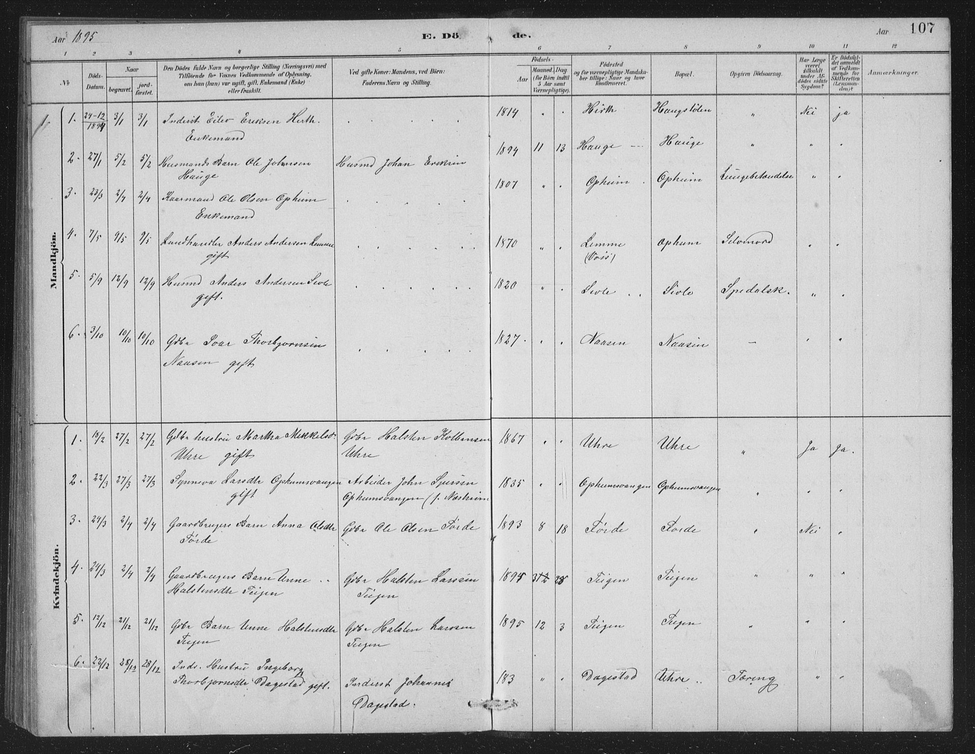 Vossestrand Sokneprestembete, SAB/A-79101/H/Hab: Parish register (copy) no. A 2, 1880-1902, p. 107
