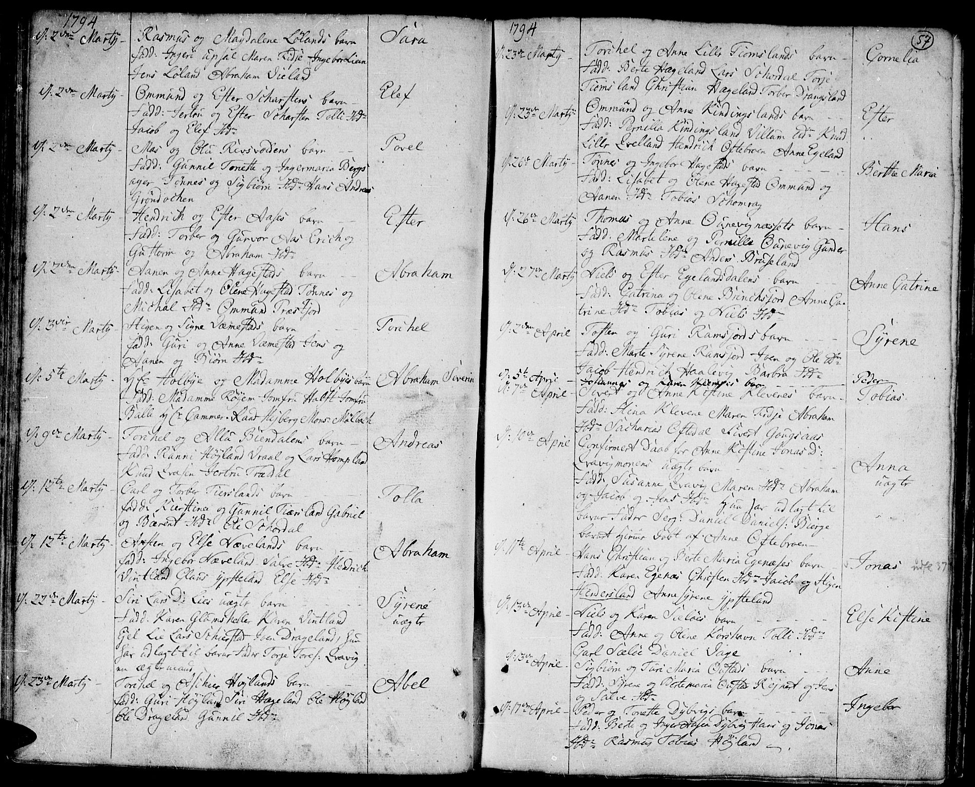 Lyngdal sokneprestkontor, AV/SAK-1111-0029/F/Fa/Fac/L0004: Parish register (official) no. A 4, 1780-1815, p. 57