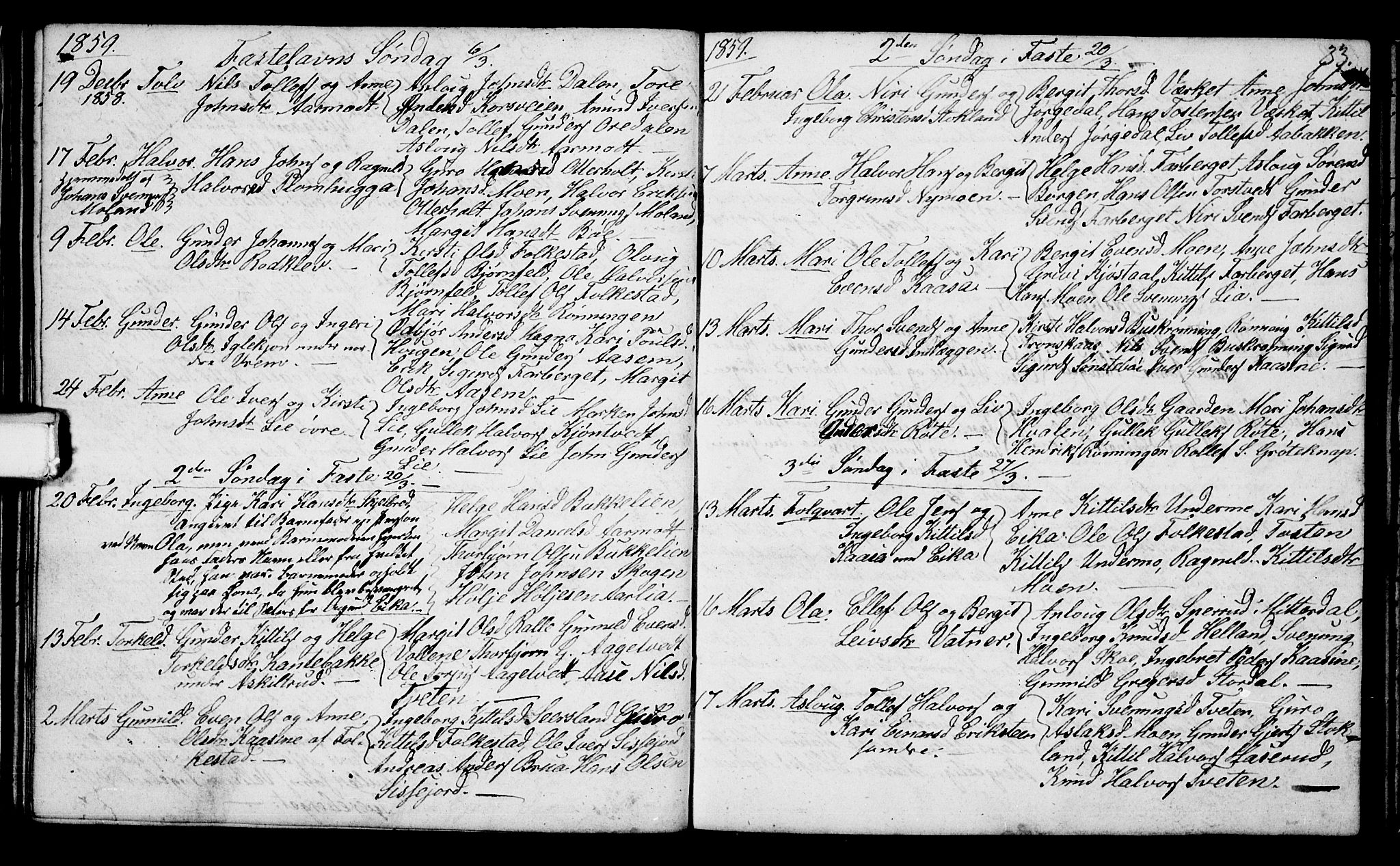 Bø kirkebøker, AV/SAKO-A-257/G/Ga/L0002: Parish register (copy) no. 2, 1853-1866, p. 33