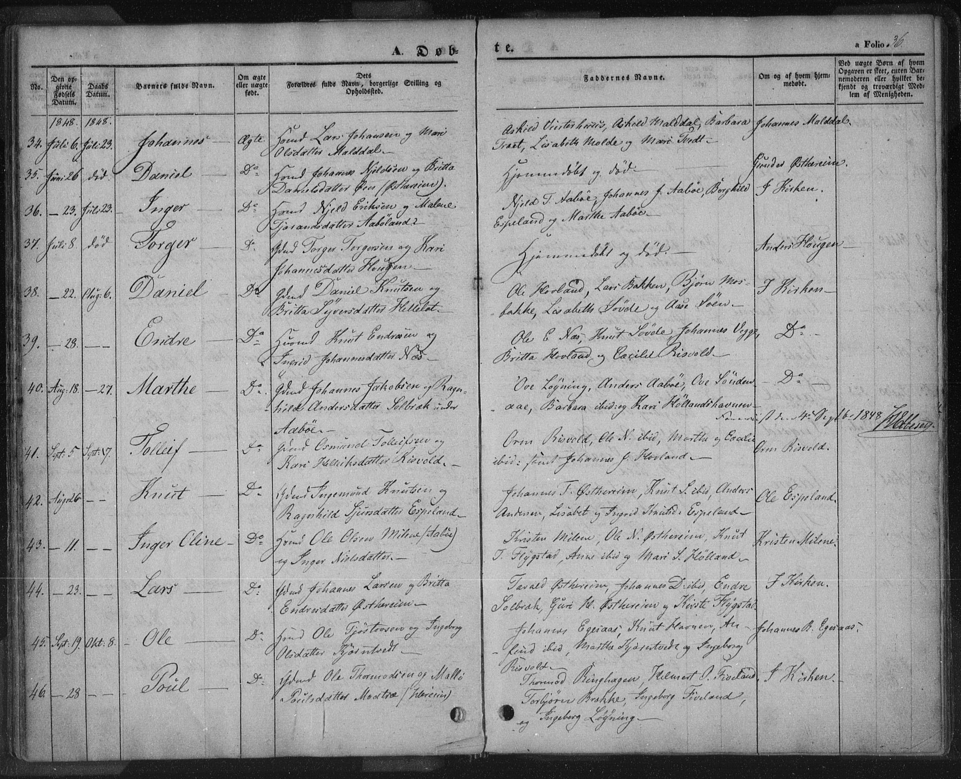 Sand sokneprestkontor, AV/SAST-A-101848/01/III/L0002: Parish register (official) no. A 2, 1838-1859, p. 36